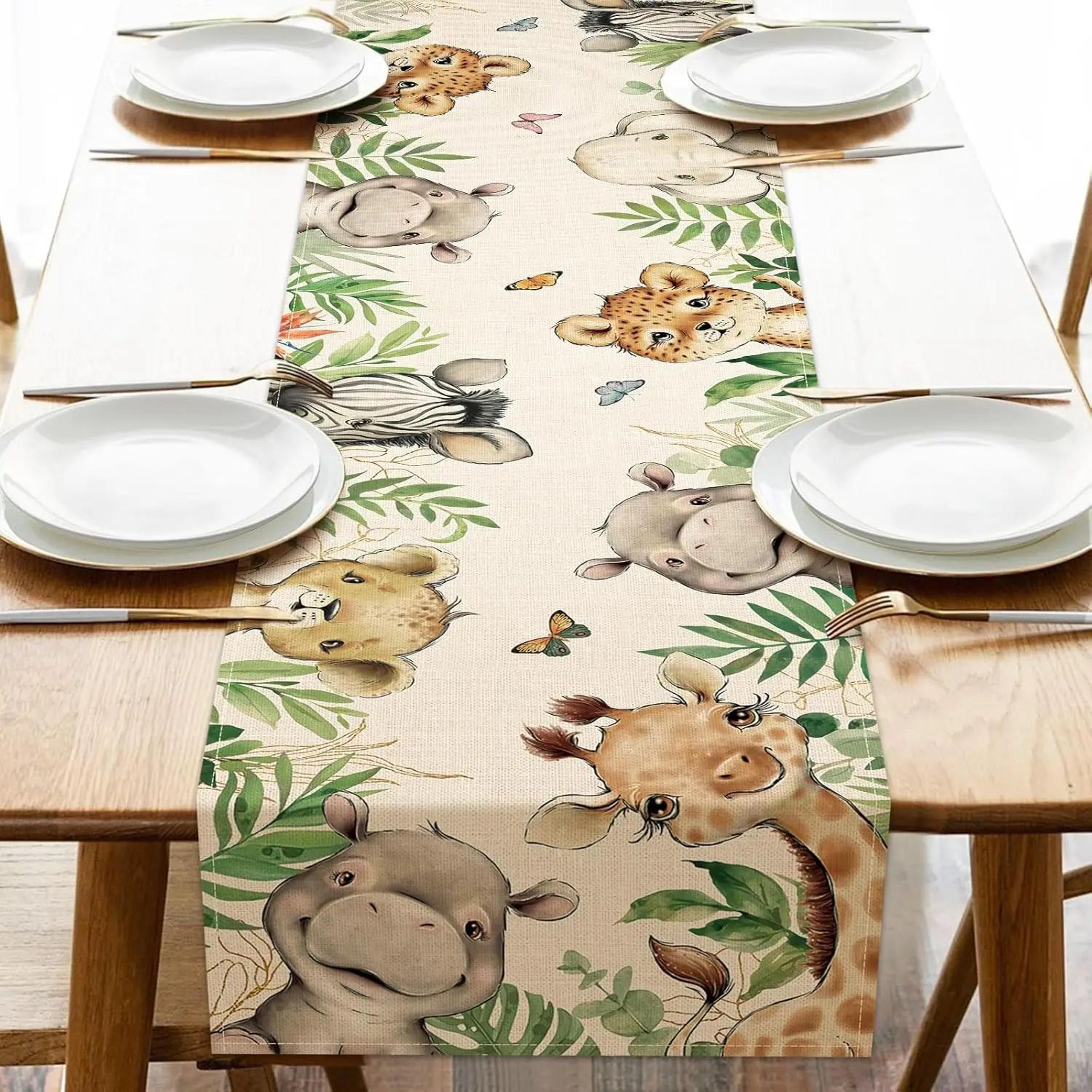 Vintage Floral Bird Linen Table Runner Farmhouse Dining Table Decor 7