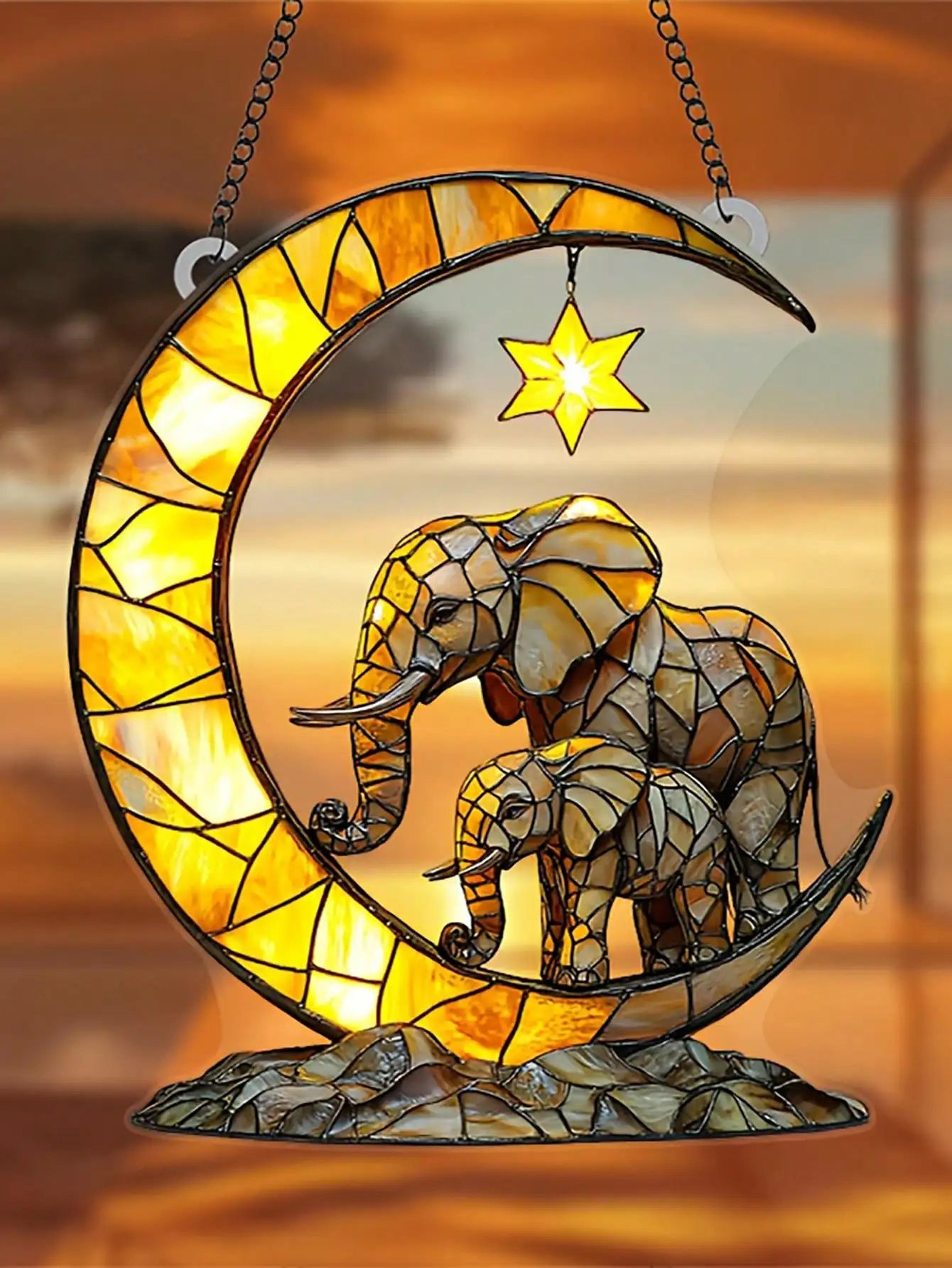 elephant family moon window hanging decor garden bedroom ornament