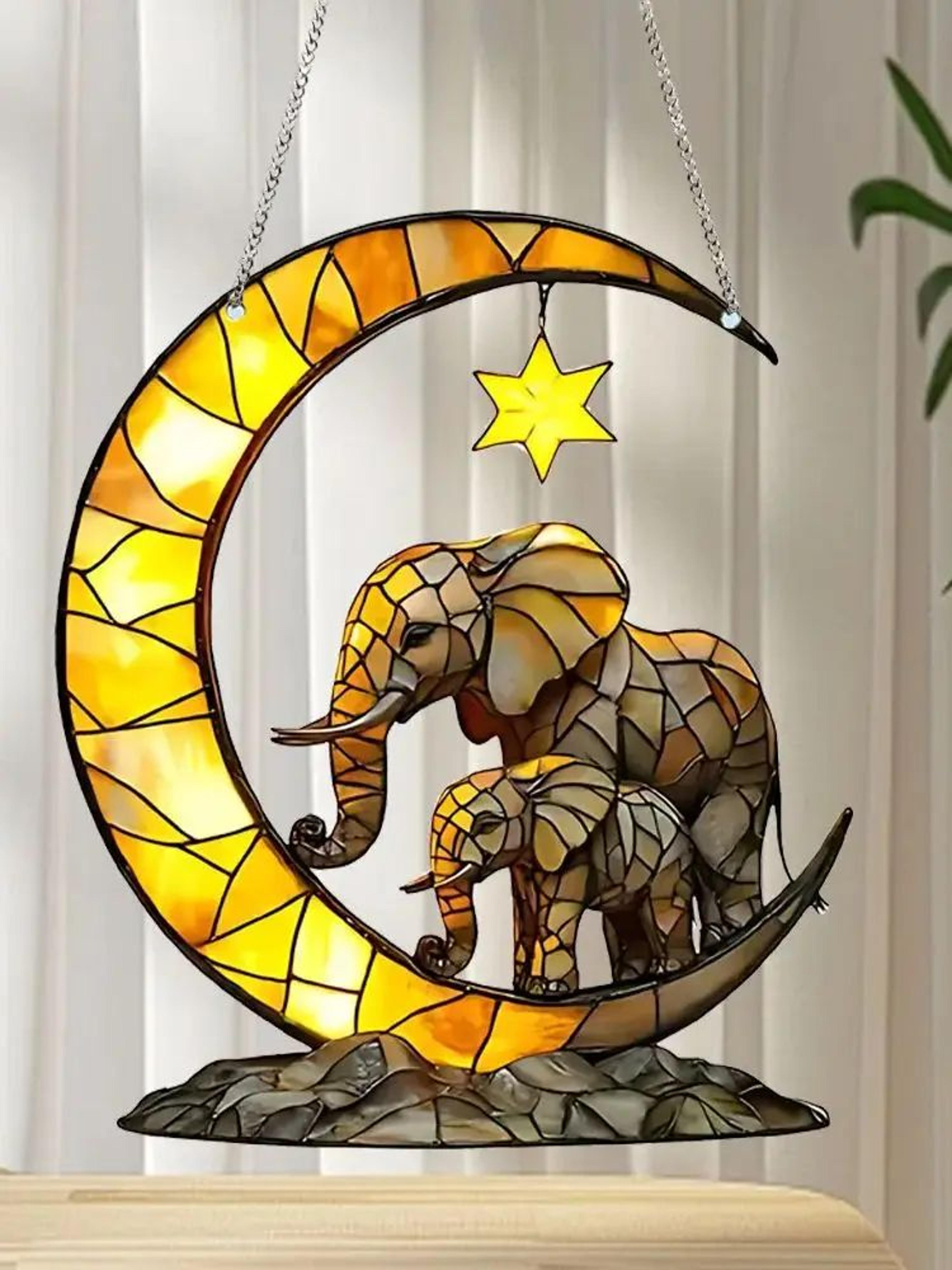 Elephant Family Moon Window Hanging Decor Garden Bedroom Ornament 3
