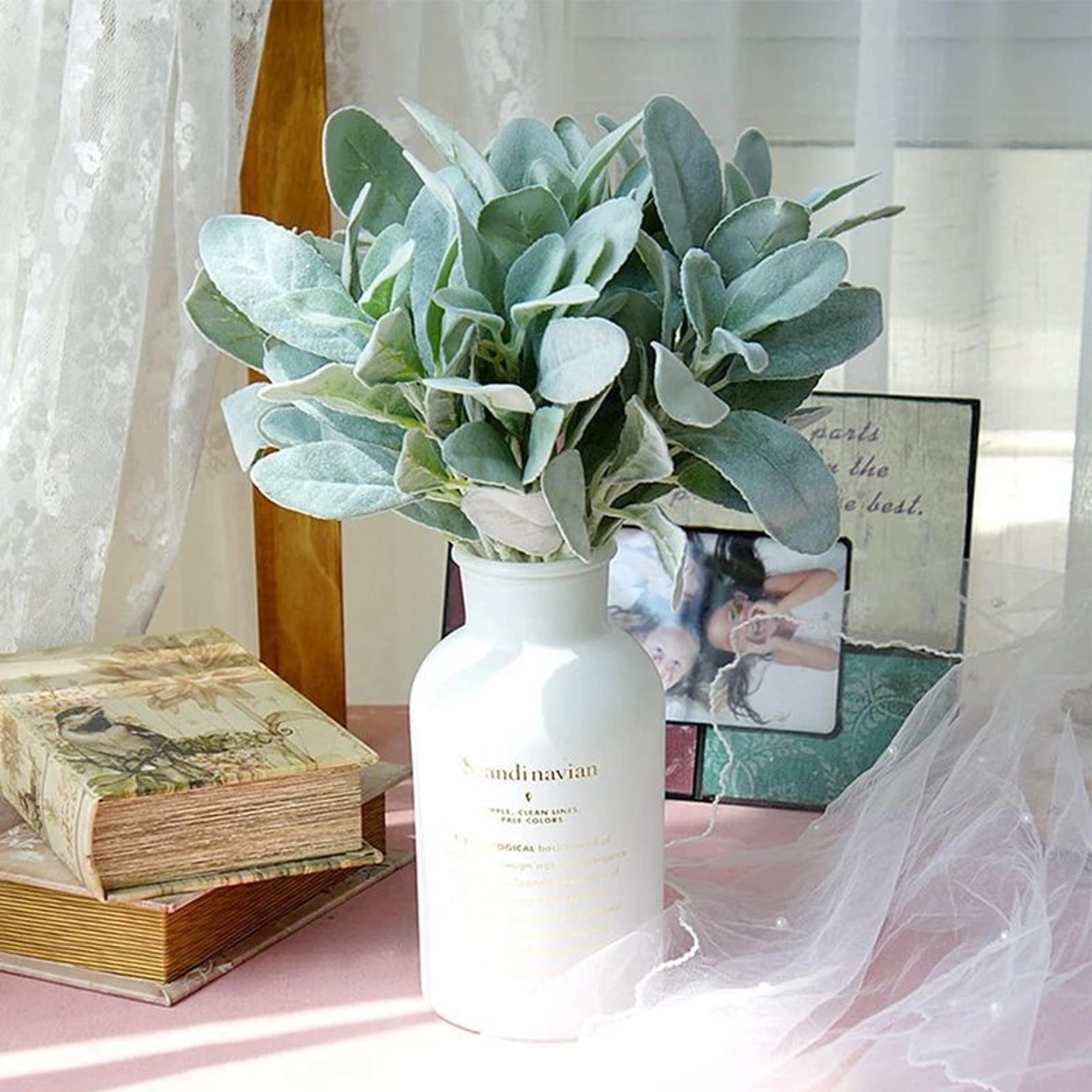 Artificial Lambs Ear Greenery Stems Soft Faux Leaves Wedding Decor Set 2