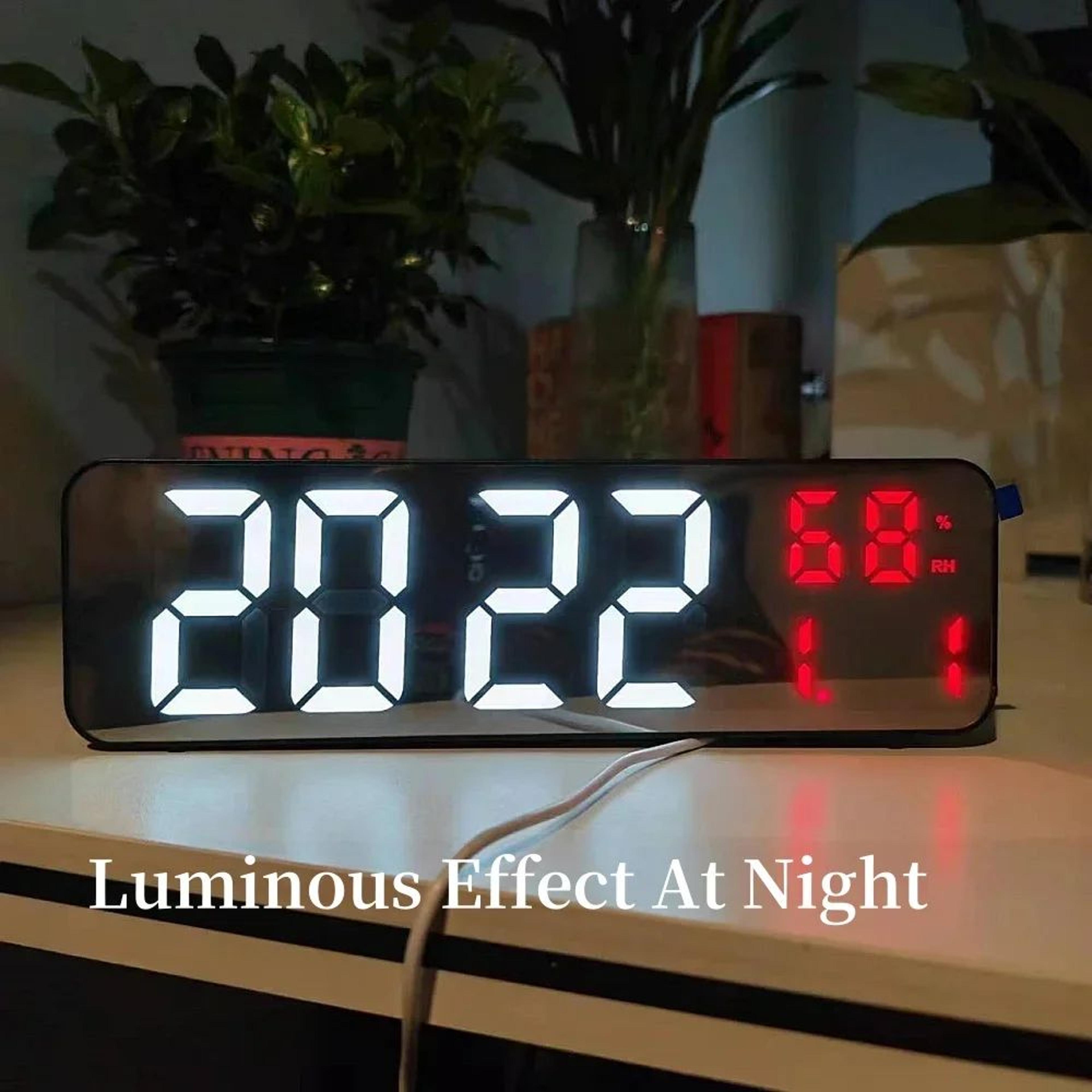 Large LED Digital Wall Clock With Temperature Humidity Display USB Powered Alarm Clock 4