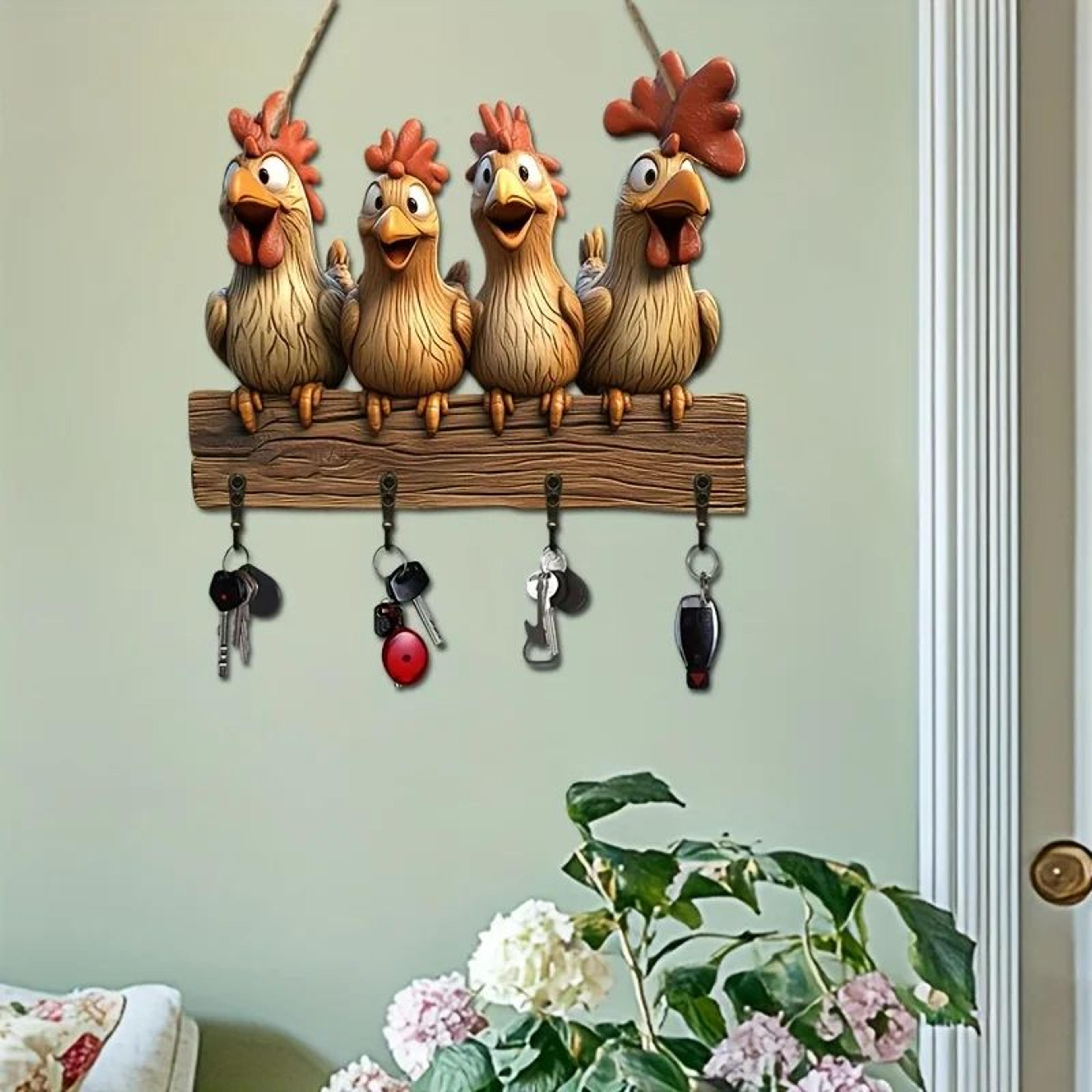 Wooden Chicken Key Holder Wall Mounted Decorative Key Rack 1