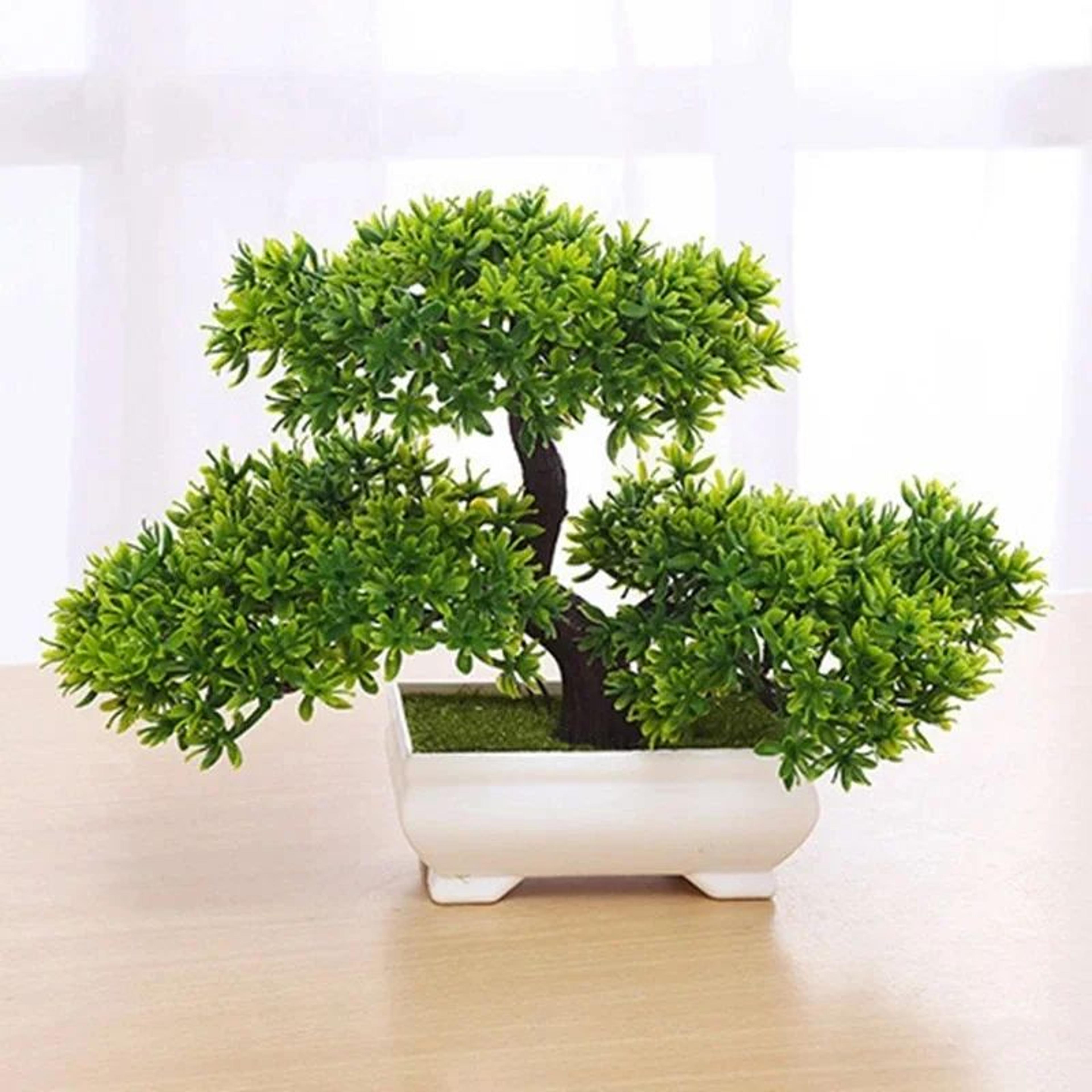 Artificial Bonsai Plant Realistic Green Table Decor For Home Office 0