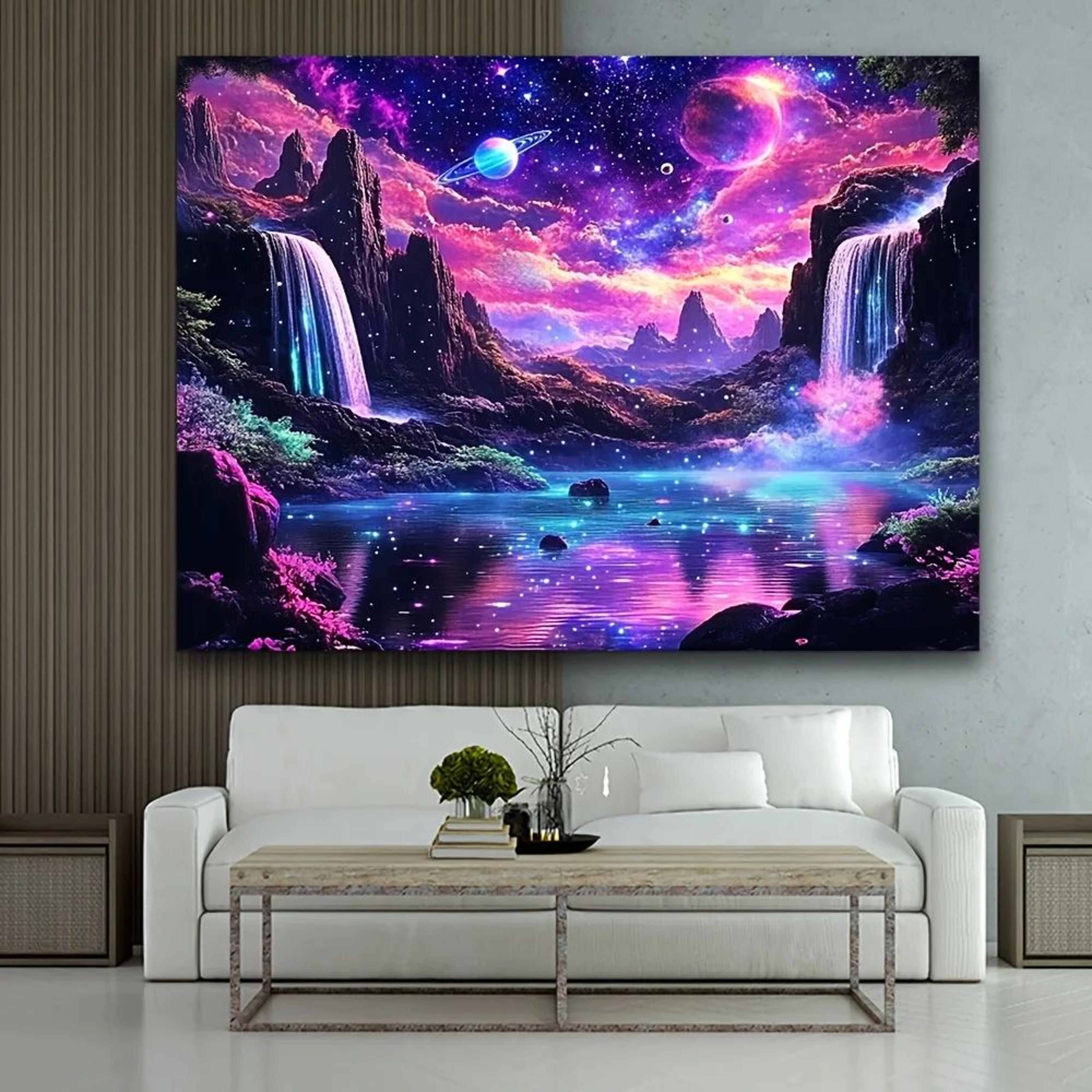 Celestial Glow Starry Sky Tapestry Wall Art Moon Waterfall Decor 1