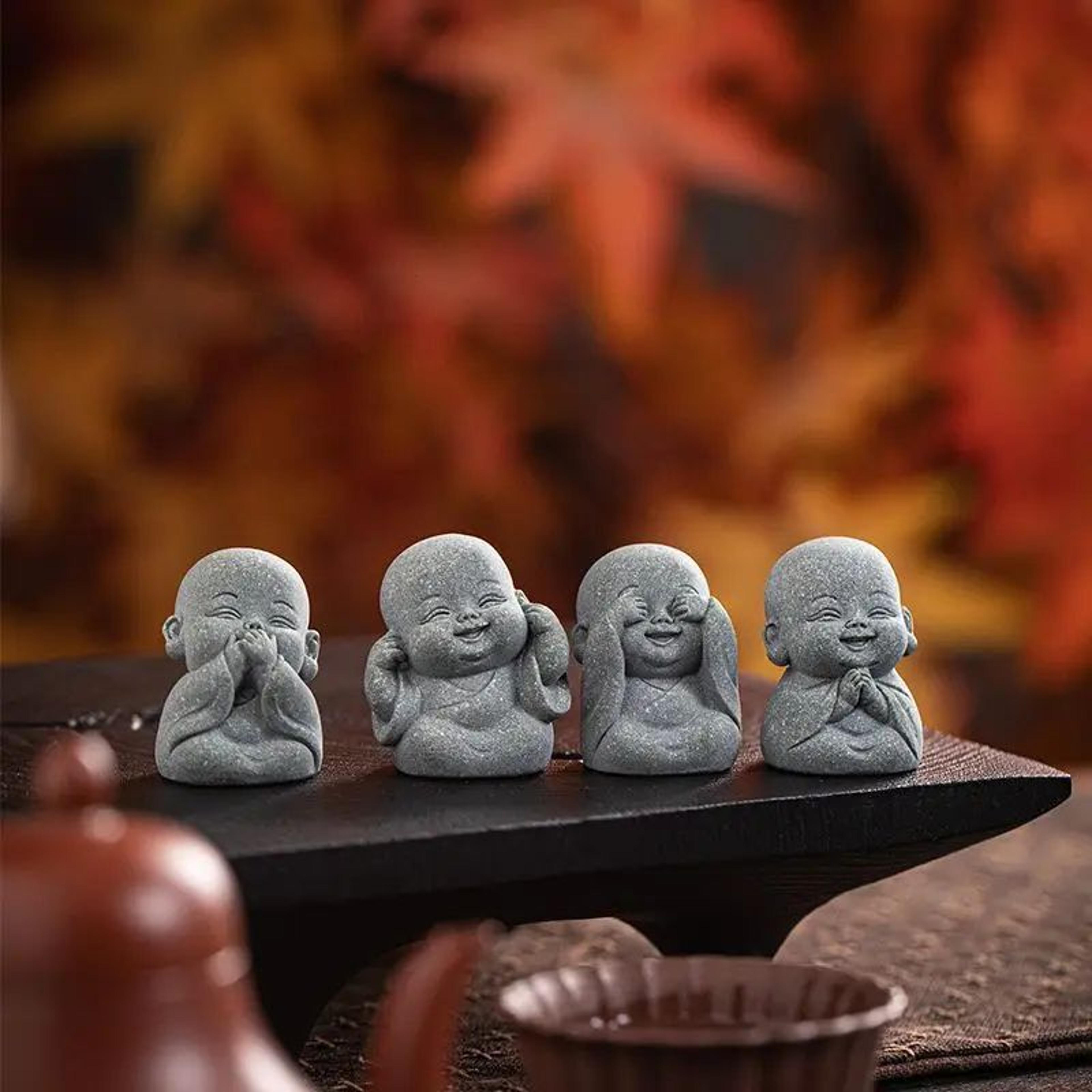 Zen Monk Statue Set Meditation Decor Mini Buddha Figurines 2