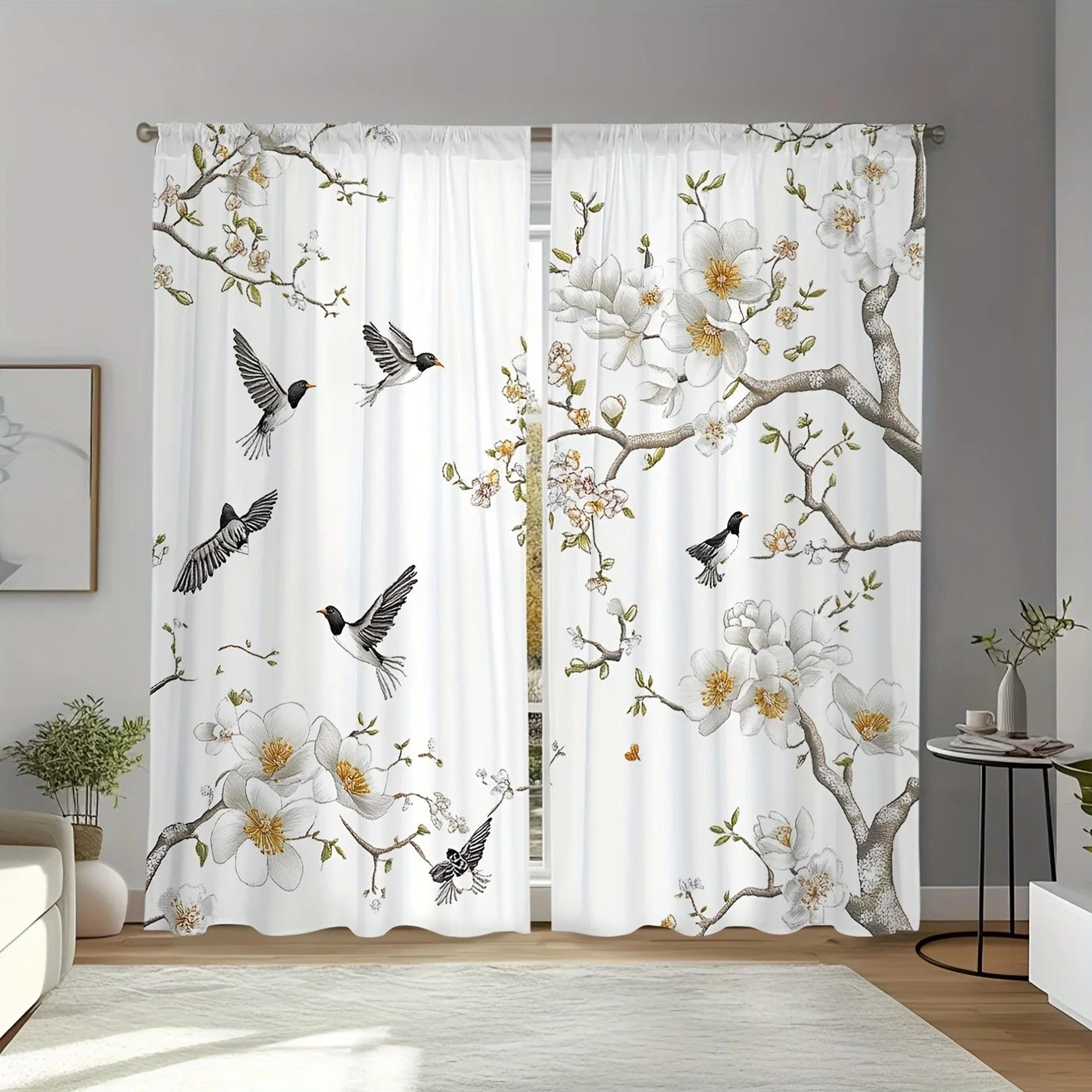 floral bird print curtains elegant window drapes for living room and bedroom