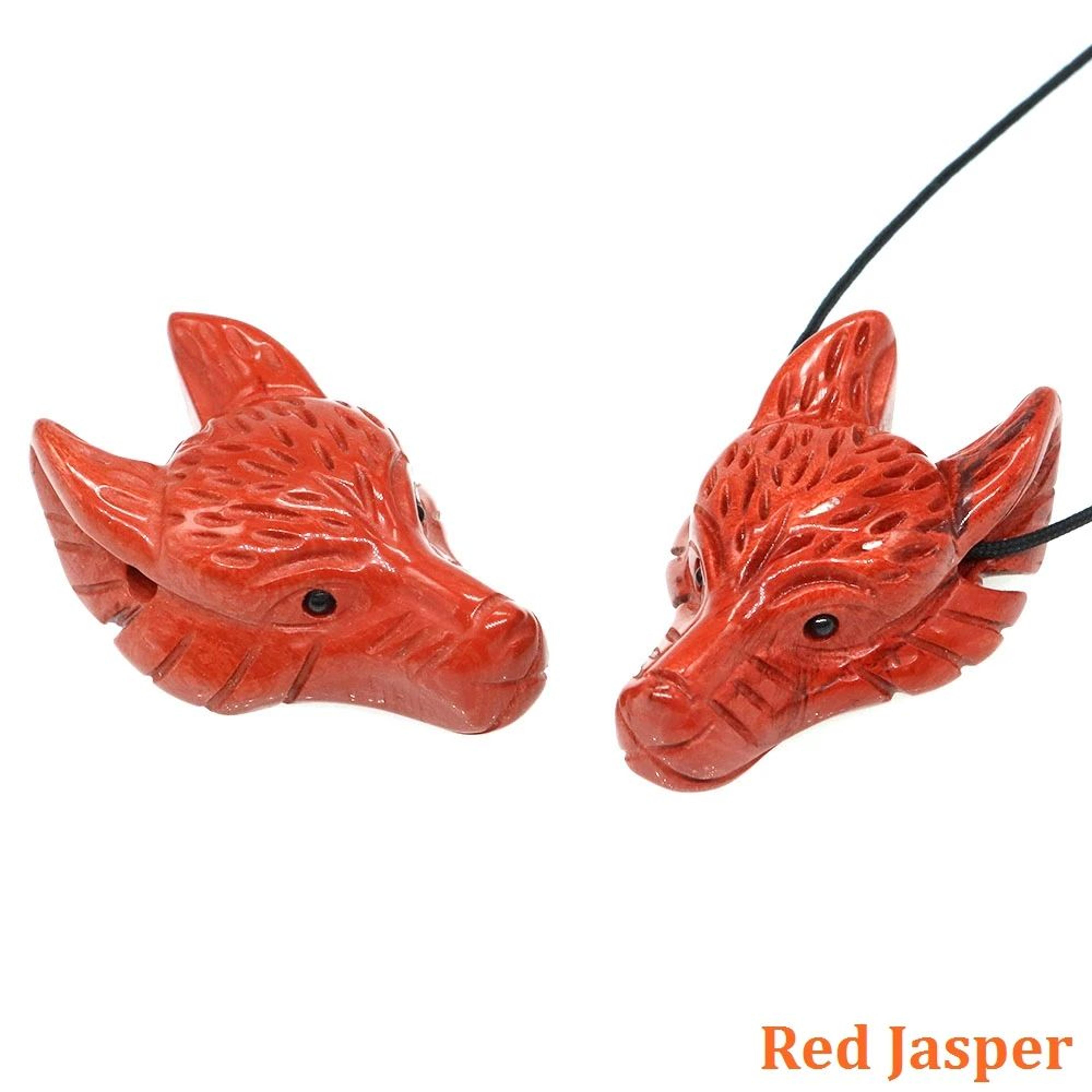 Hand Carved Wolf Head Crystal Pendant Natural Stone Animal Necklace Charm 16