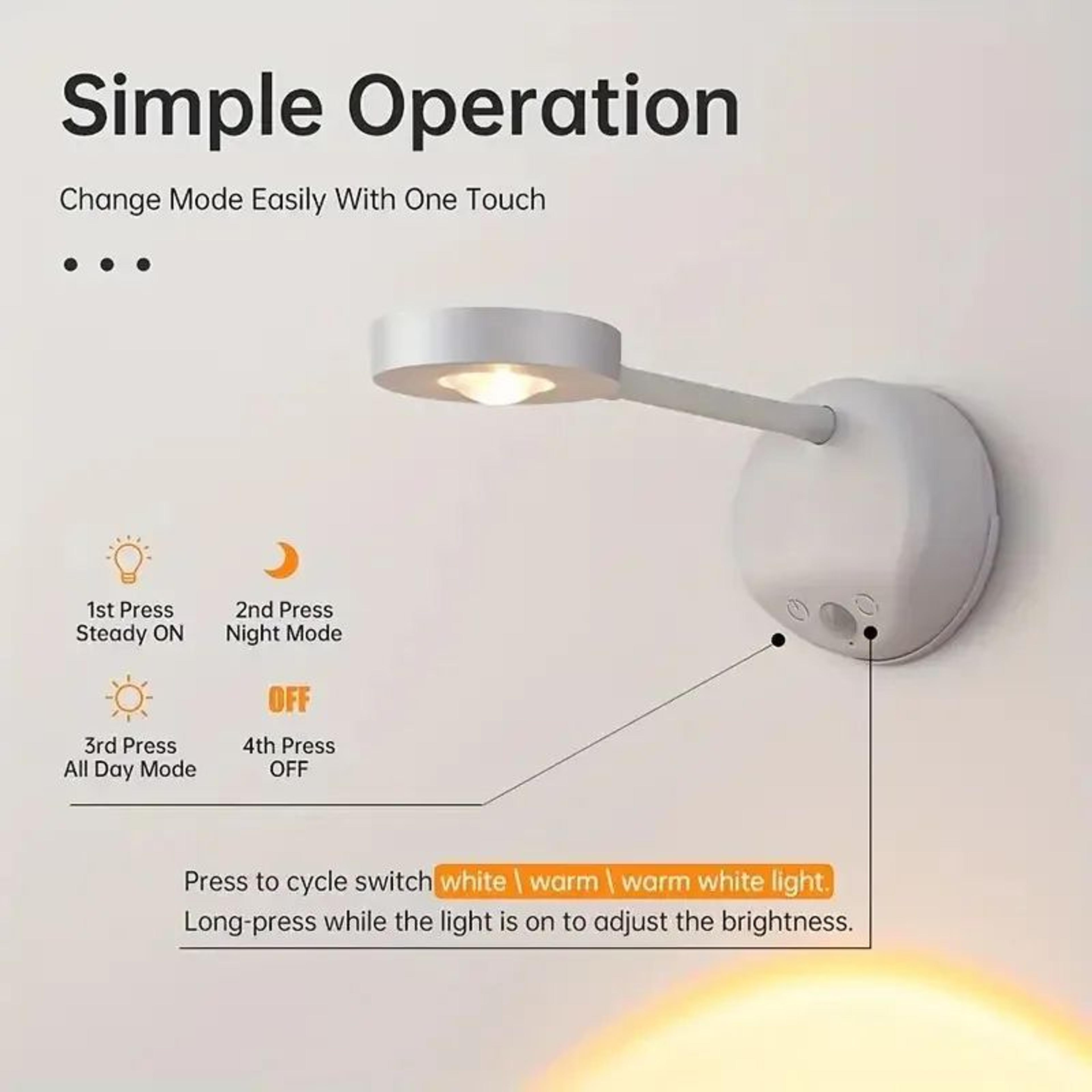 Wireless Motion Sensor LED Wall Light Rechargeable Picture Spotlight With Dimming 4