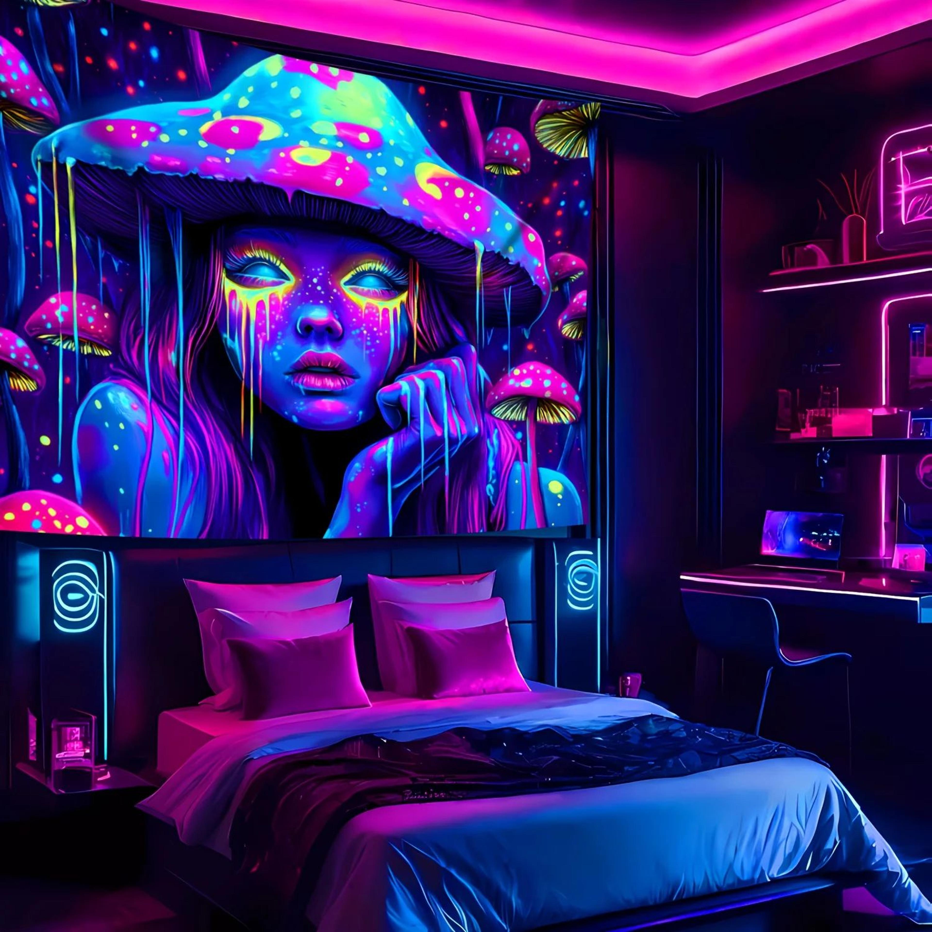 Vikama Psychedelic Mushroom Tapestry Blacklight Reactive Wall Decor For Room 2