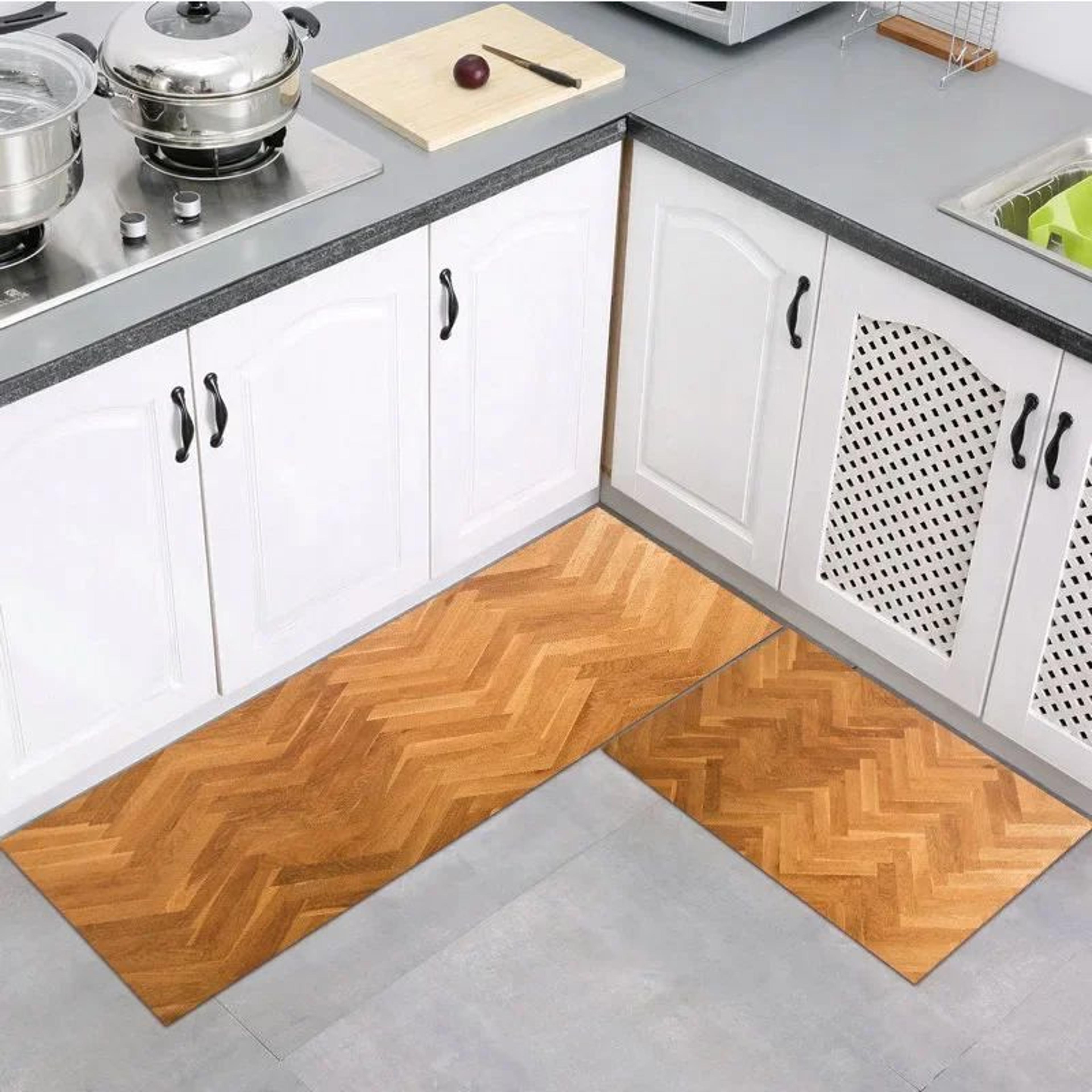 Wood Grain Non Slip Floor Mat Waterproof Kitchen Bathroom Rug 16