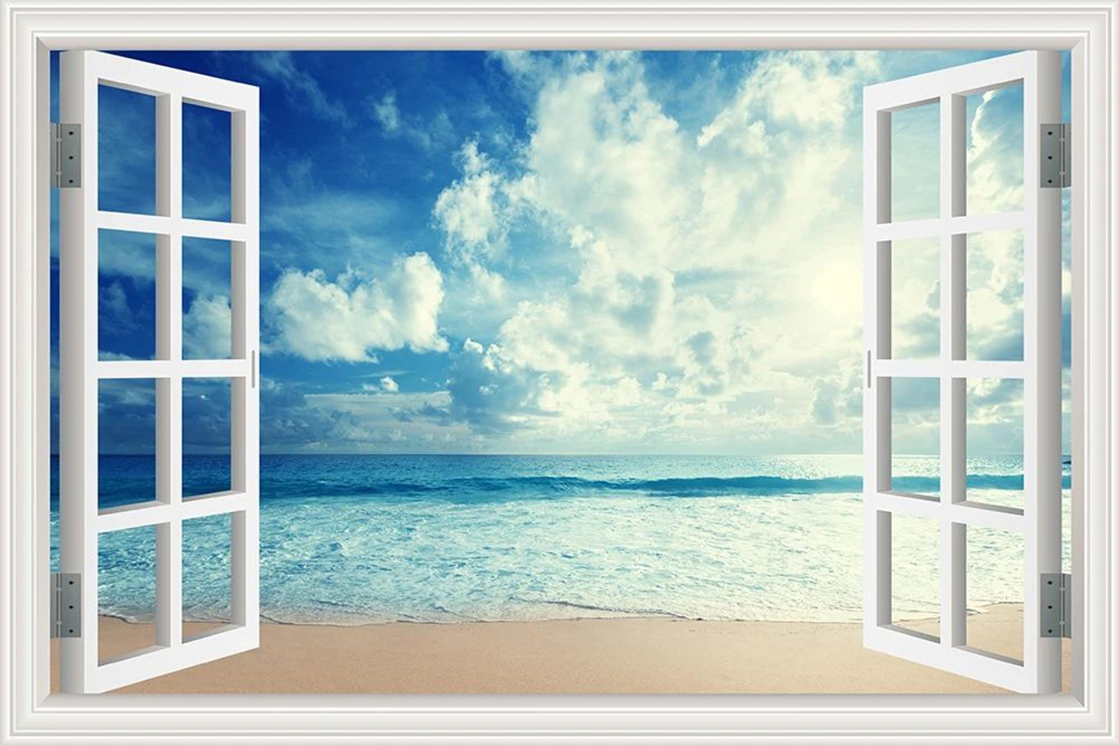 3D Beach Window Wall Sticker Ocean View Room Decor 6