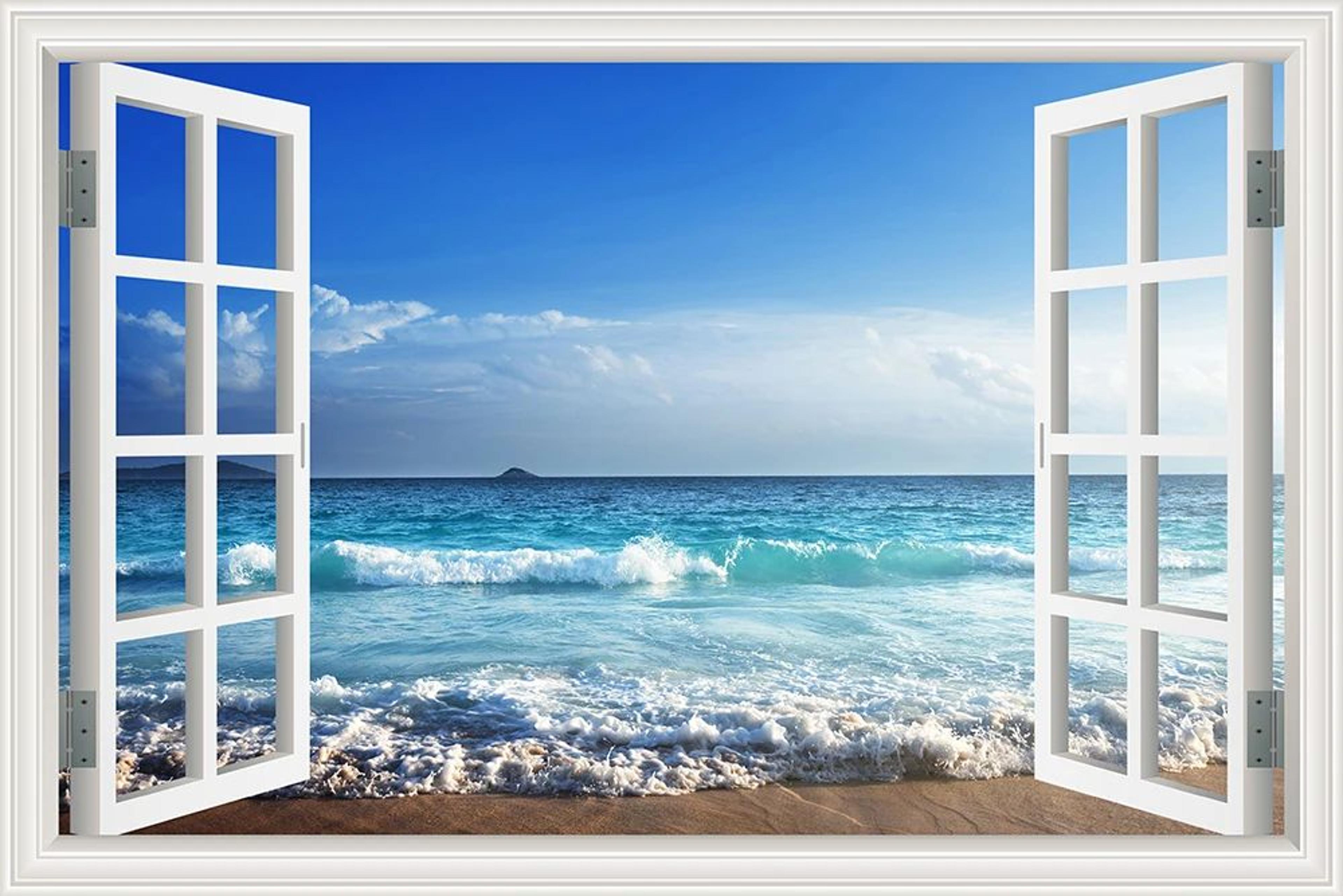 3D Beach Window Wall Sticker Ocean View Room Decor 7