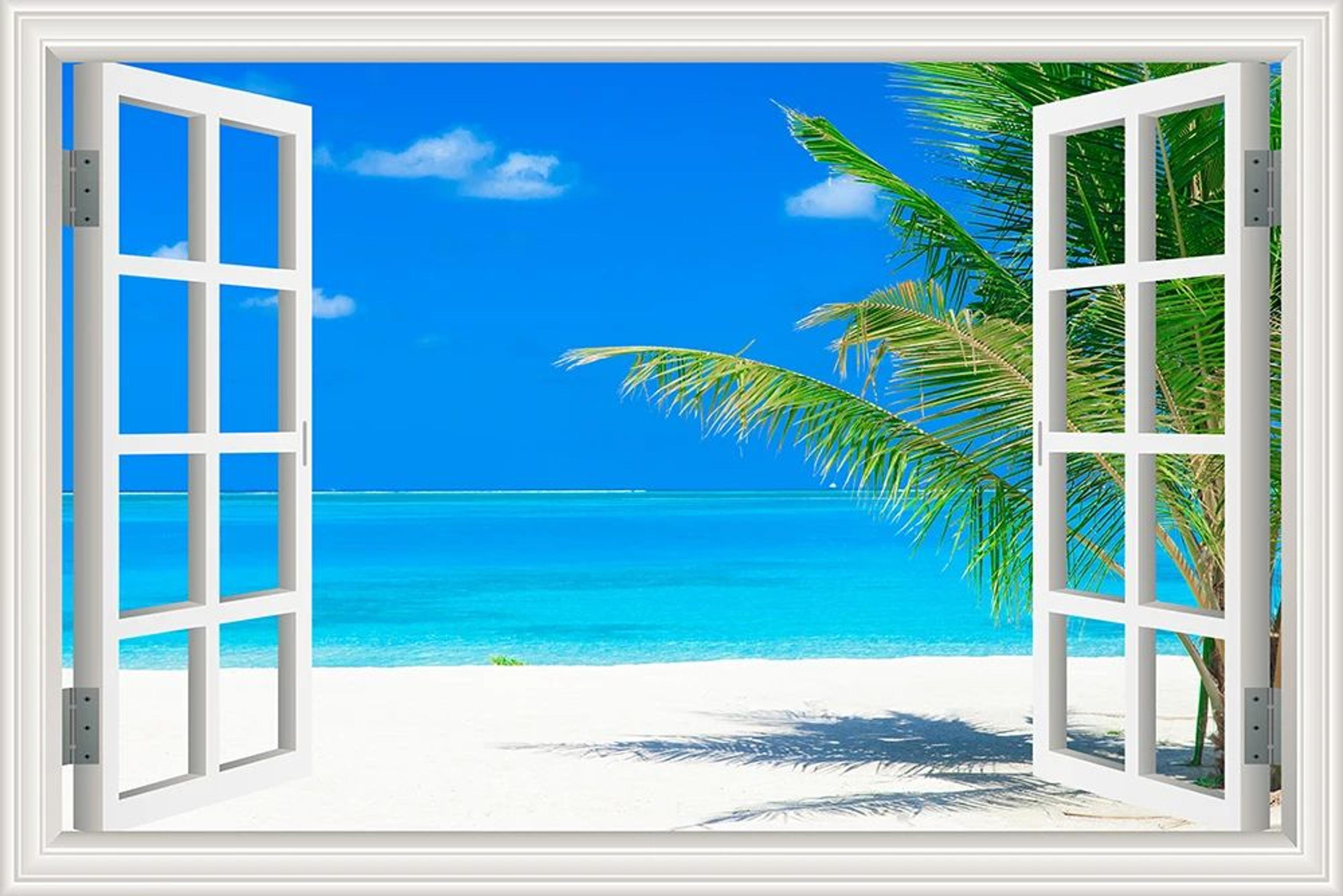 3D Beach Window Wall Sticker Ocean View Room Decor 12