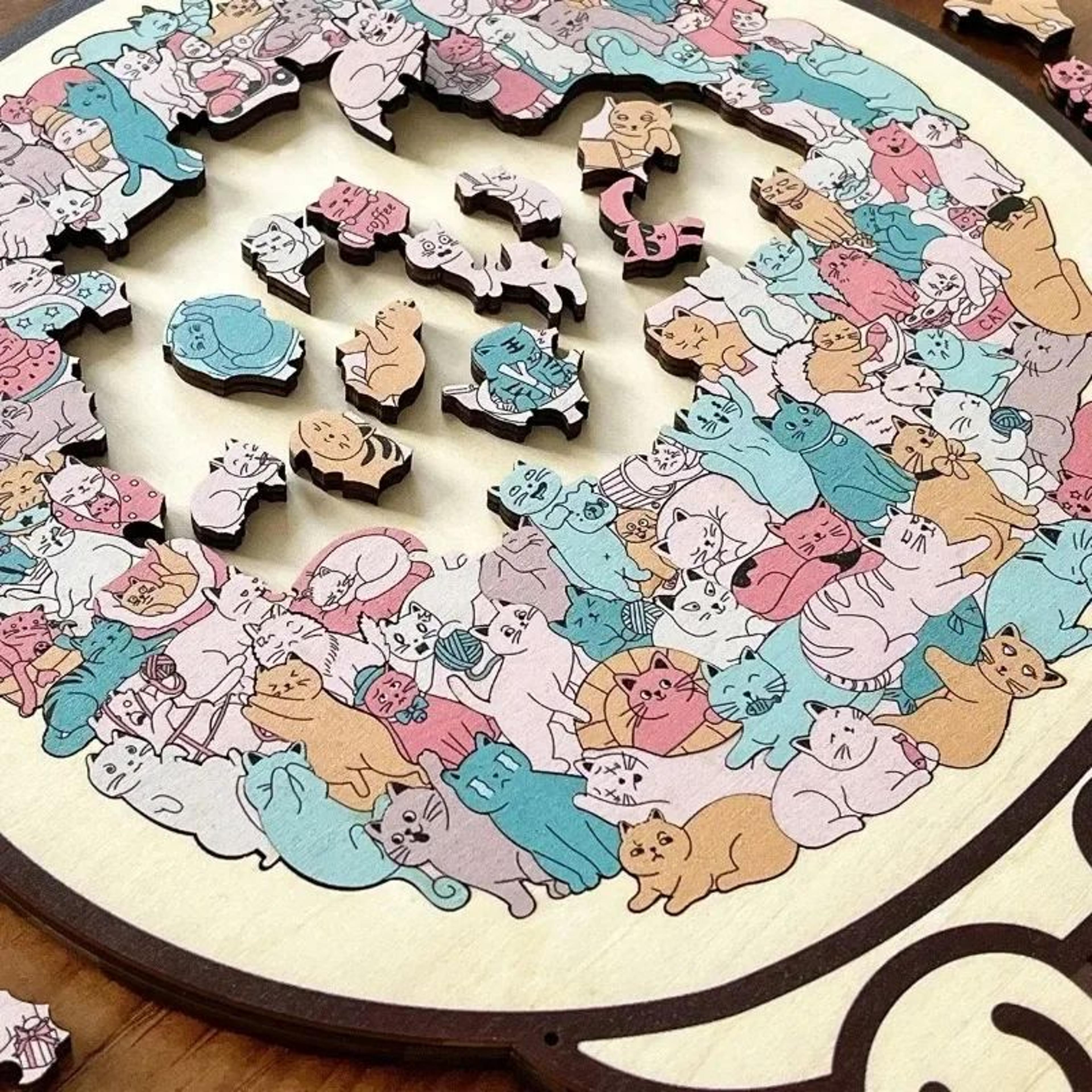 Cat Shaped Wooden Jigsaw Puzzle For Adults And Kids Unique Brain Game 2