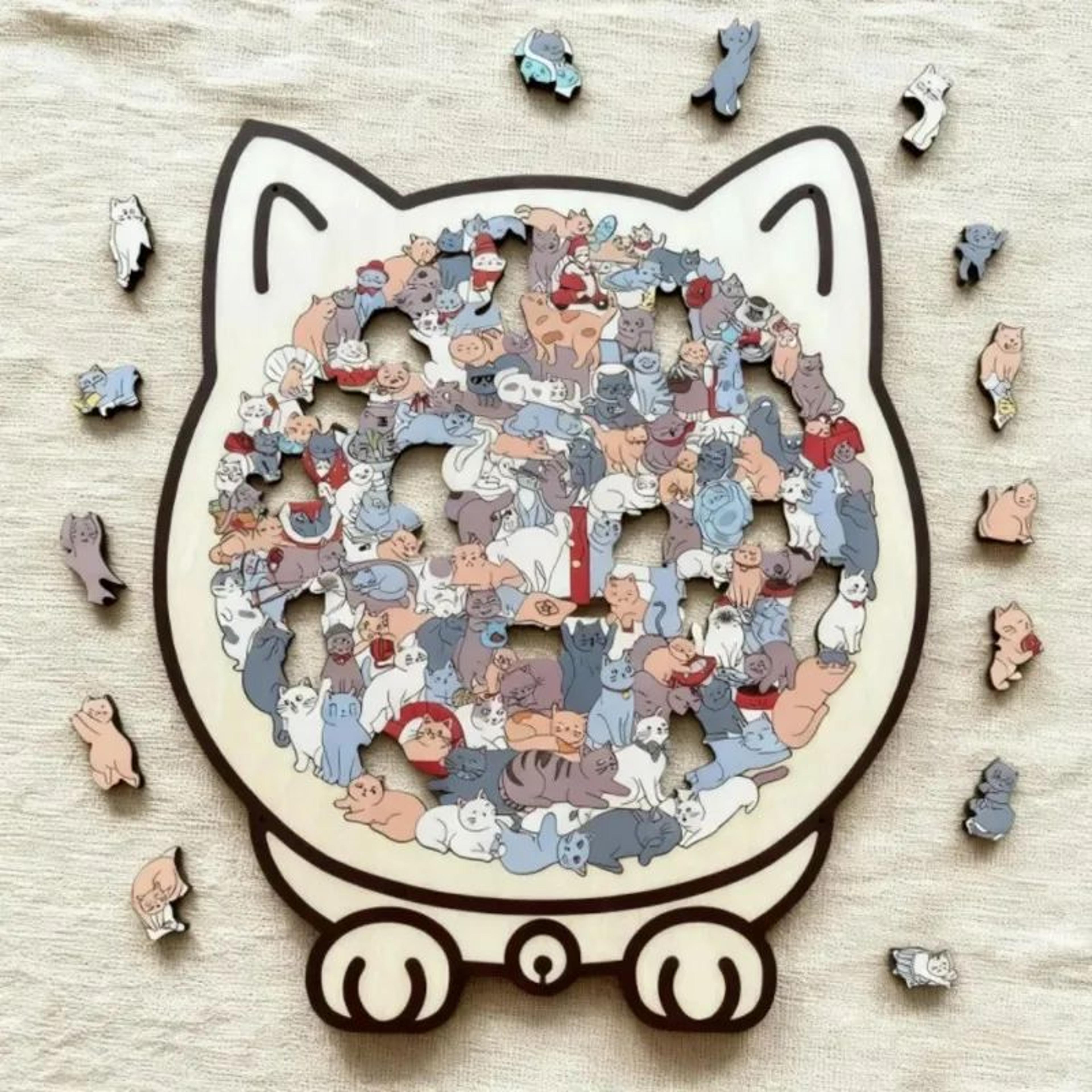 Cat Shaped Wooden Jigsaw Puzzle For Adults And Kids Unique Brain Game 3
