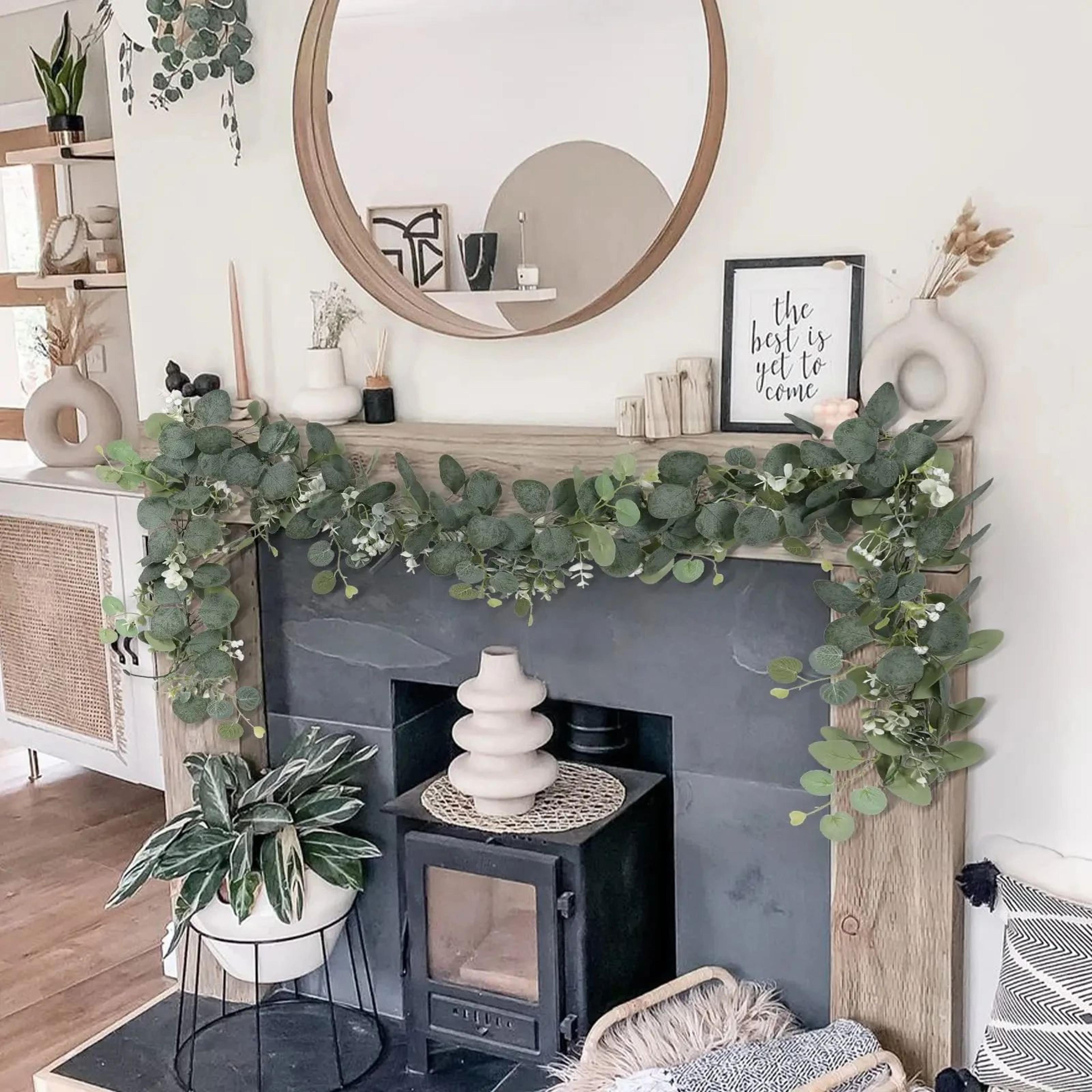 Artificial Eucalyptus Garland Greenery Vine With White Flowers For Wedding And Home Decor 3