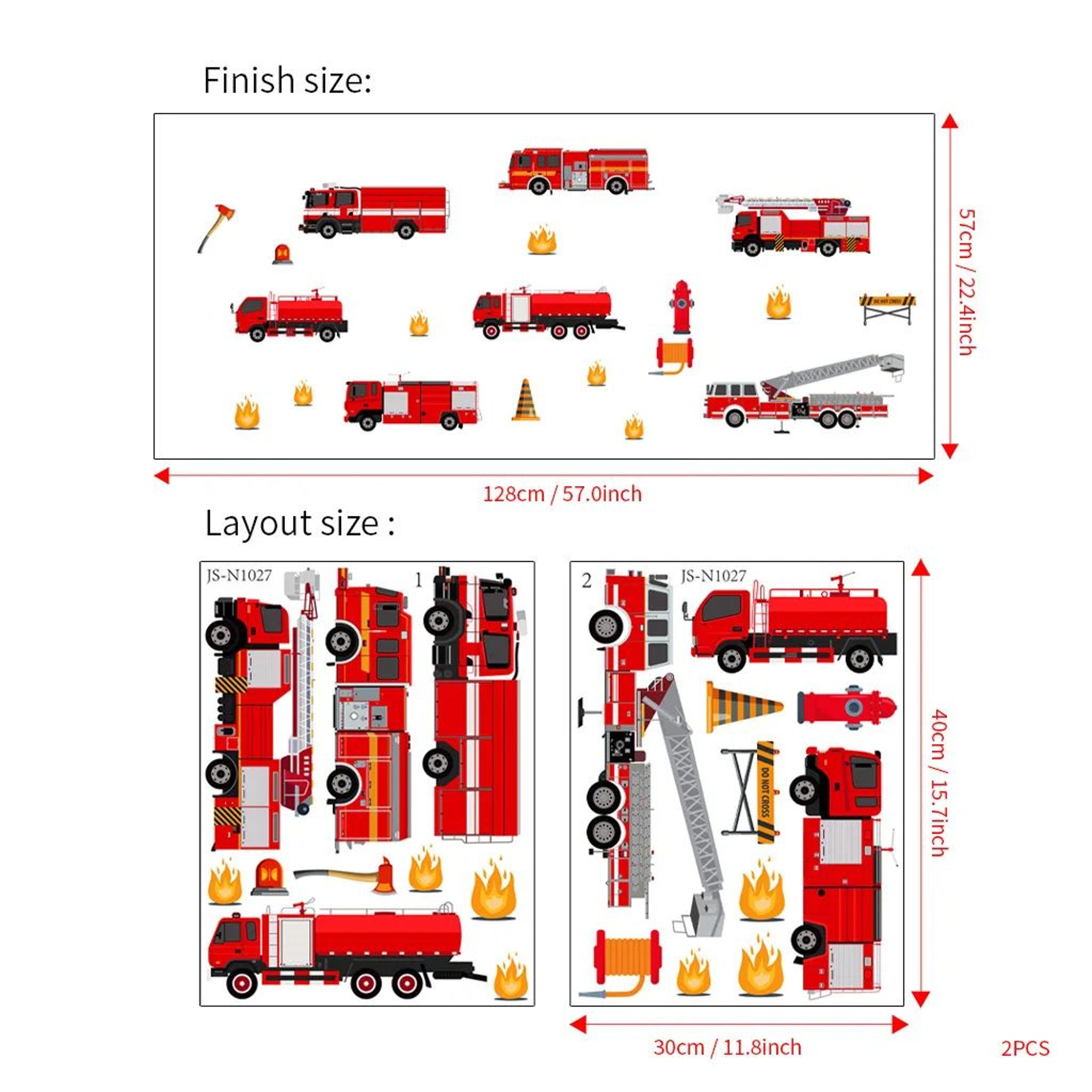Cartoon Fire Truck Wall Stickers Kids Room Decor Playroom Nursery Wall Decals 4