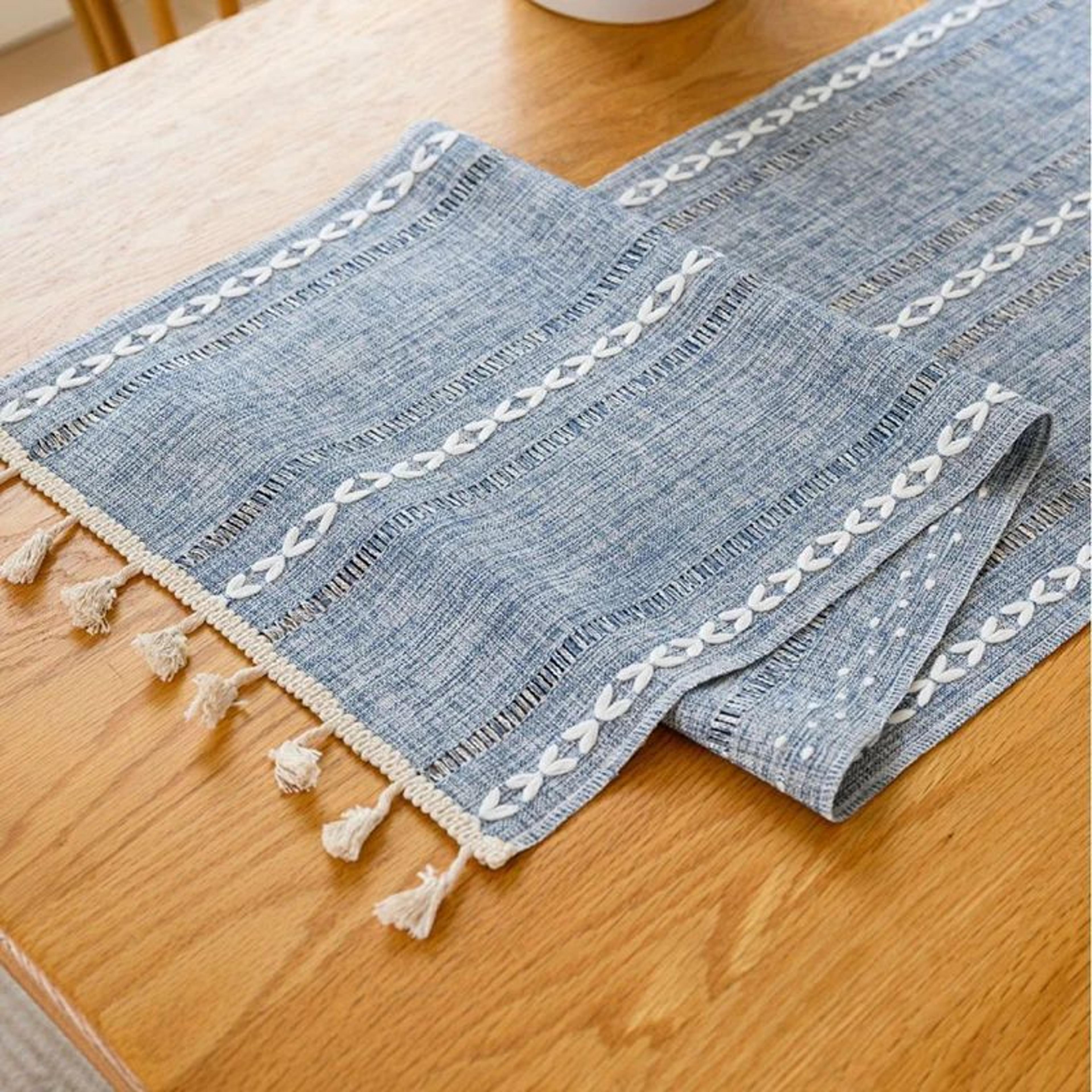VerdantWeave Boho Table Runner Farmhouse Tassel Dining Decor 8