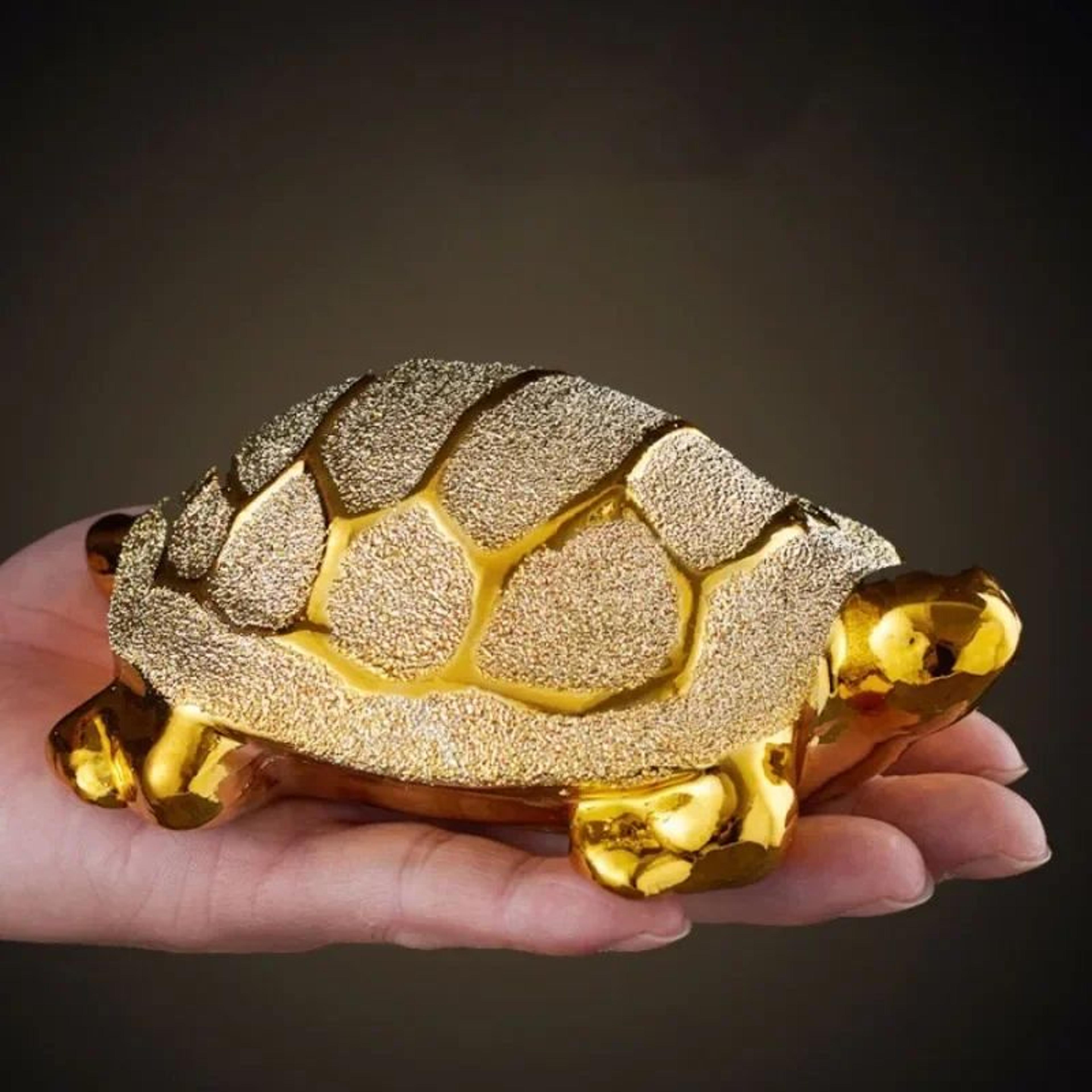 golden money turtle figurine feng shui wealth decor lucky desk ornament