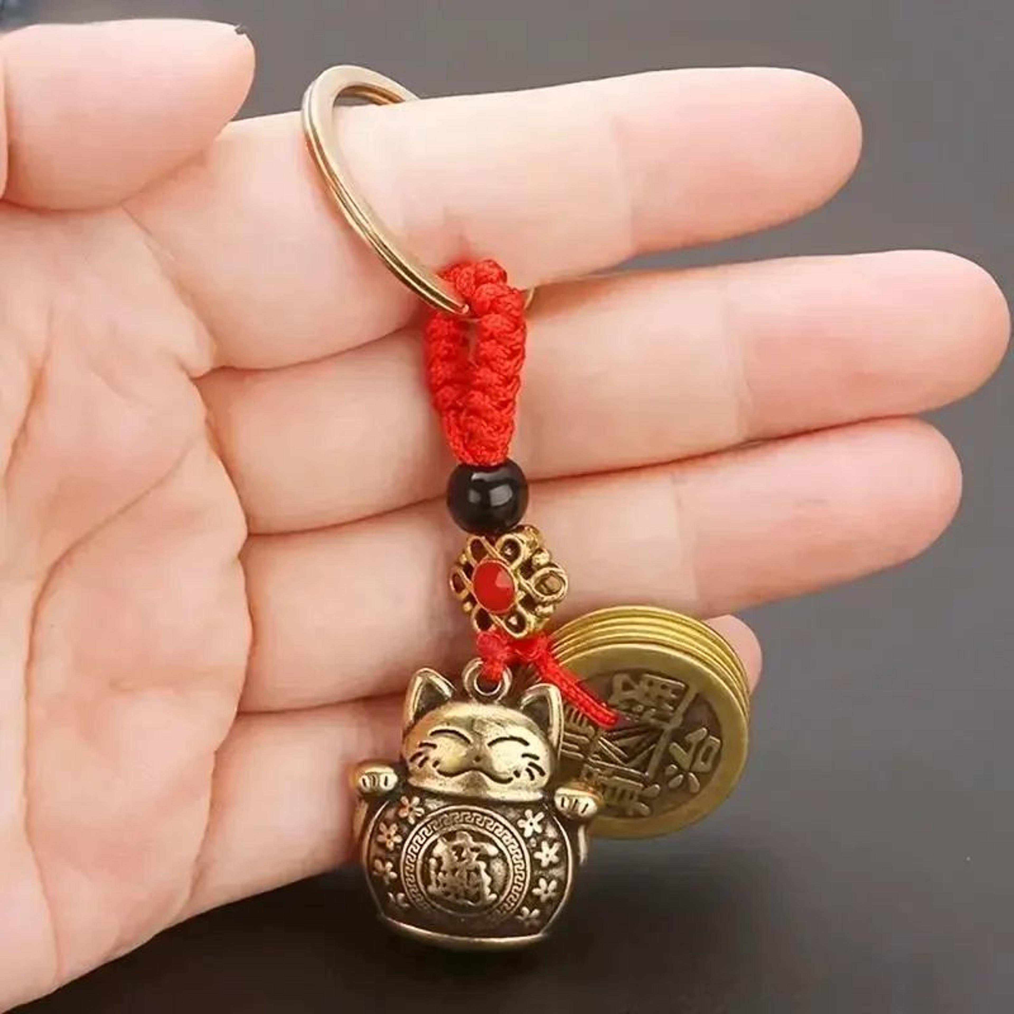 Lucky Cat Keychain Feng Shui Wealth Talisman Desk And Bag Charm 1