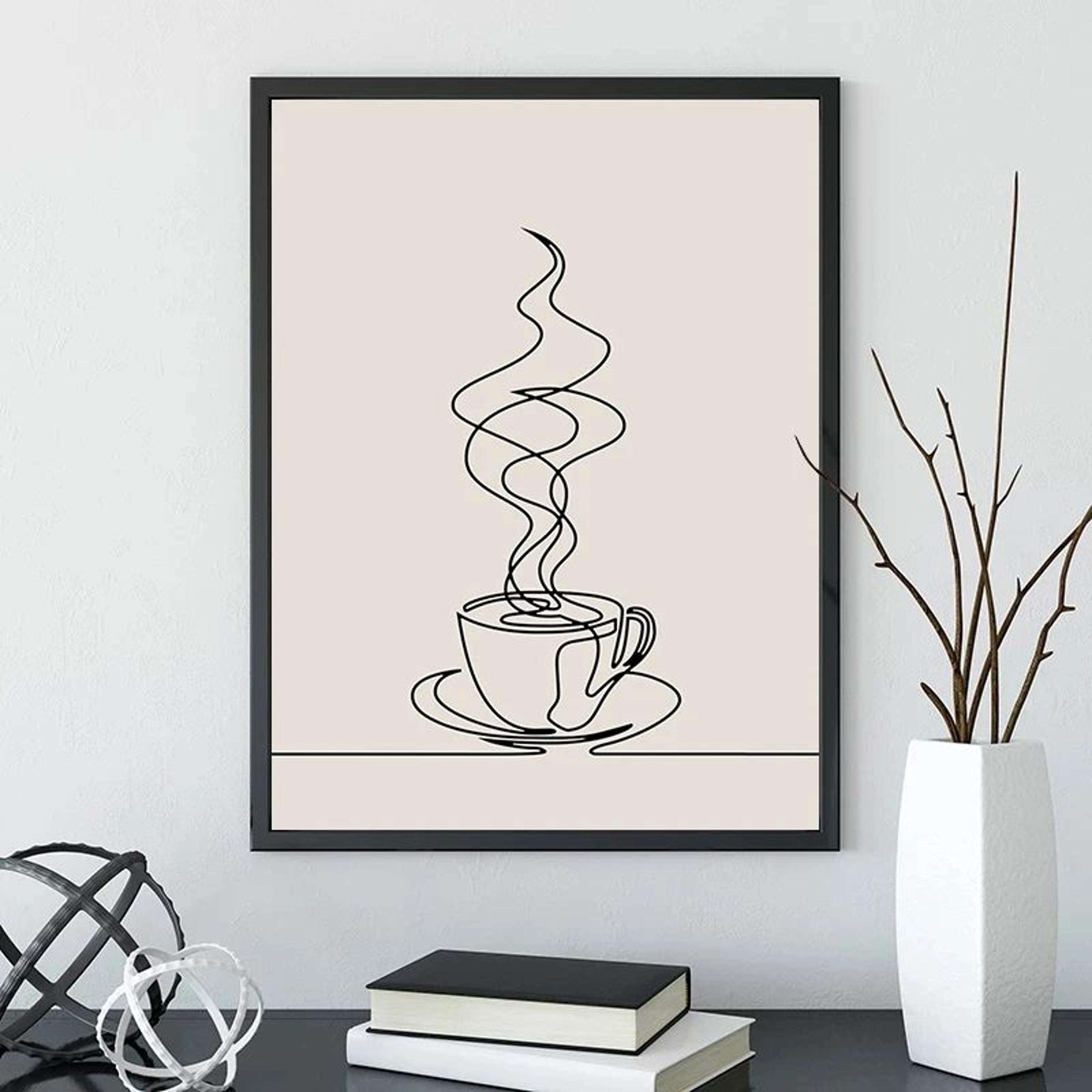 Minimal Coffee Line Art Canvas Poster Modern Kitchen And Cafe Wall Decor 1