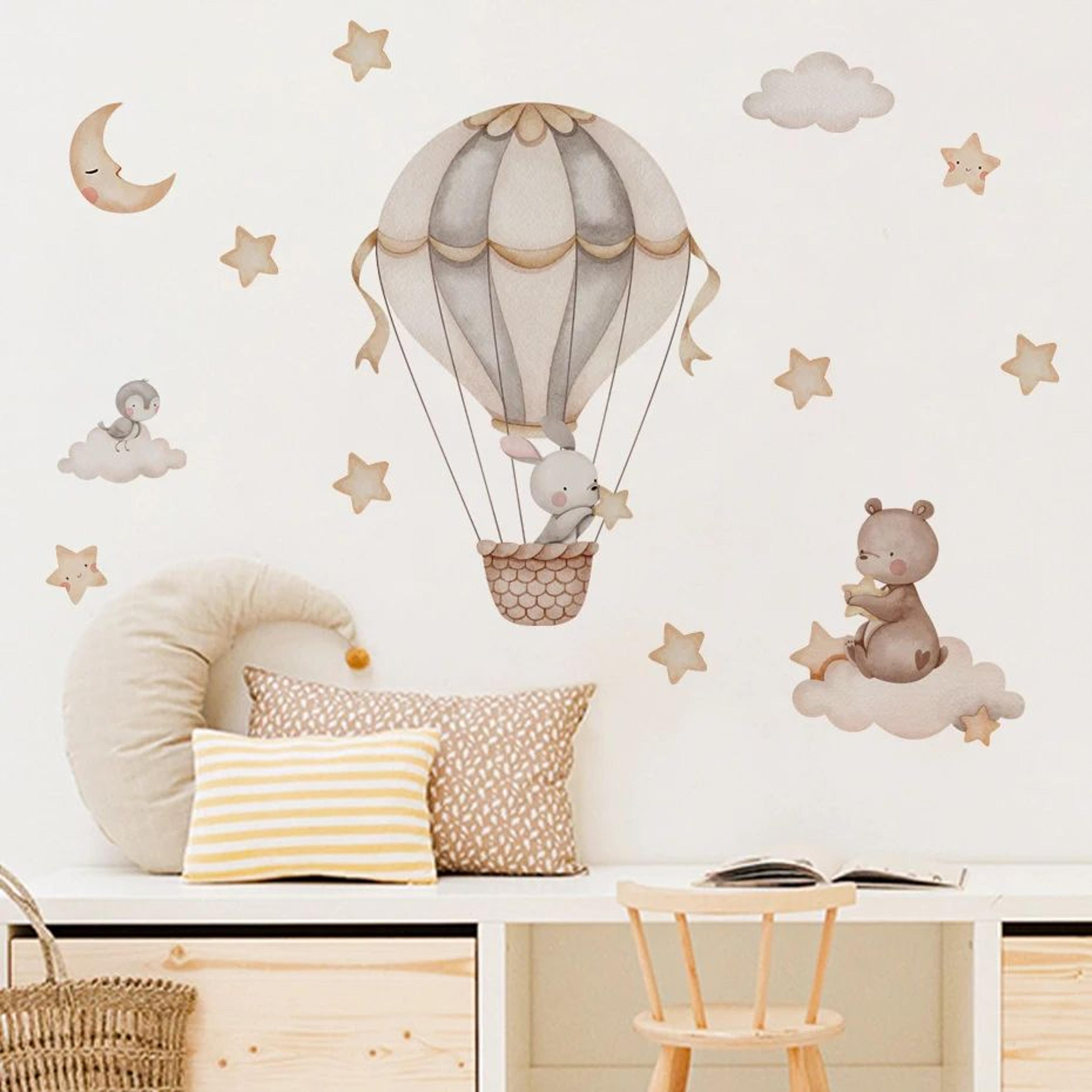 cartoon hot air balloon wall stickers nursery animal decals for kids room decor