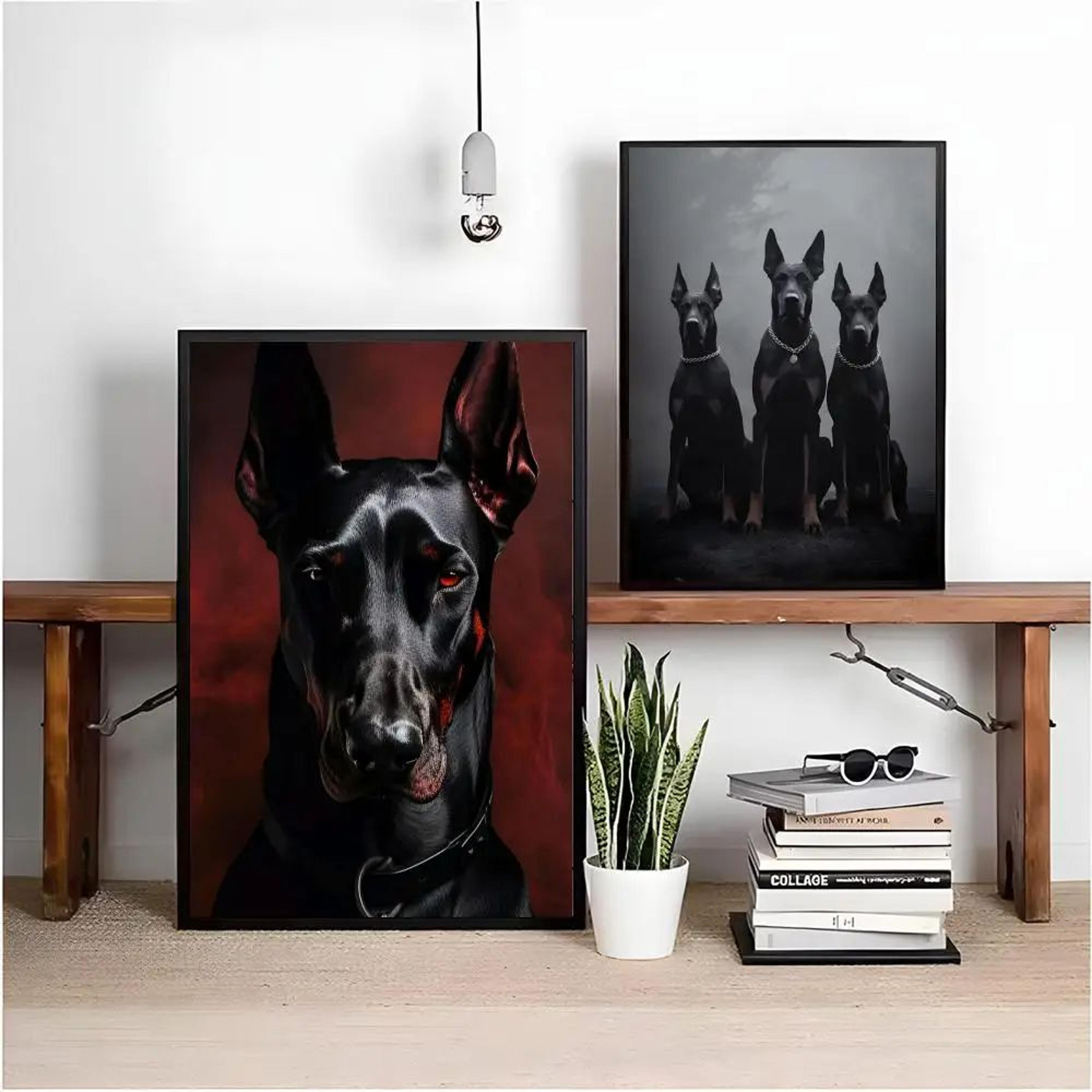 Doberman Wall Art Modern Dog Canvas Print Black Dog Painting Decor 1