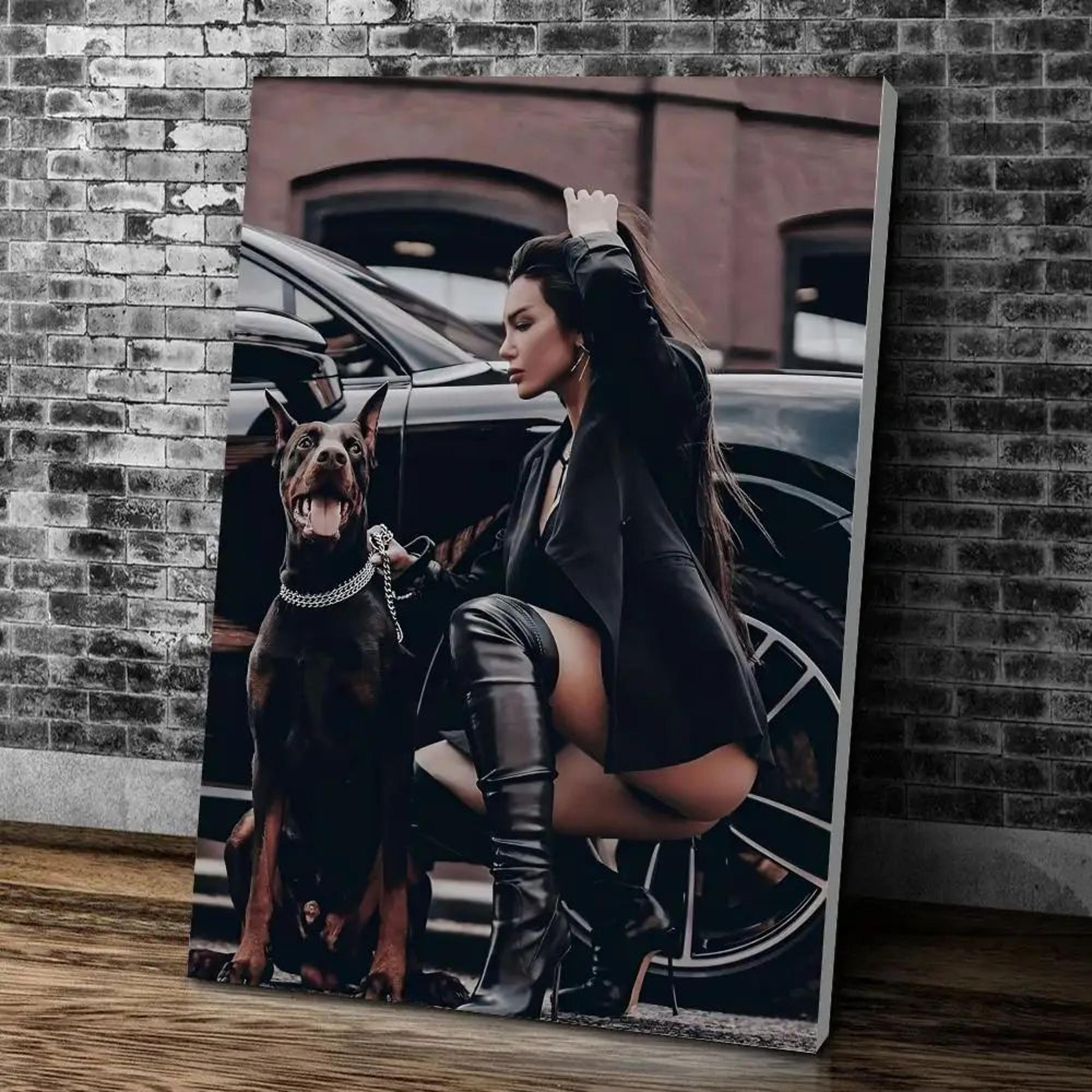 Doberman Wall Art Modern Dog Canvas Print Black Dog Painting Decor 15