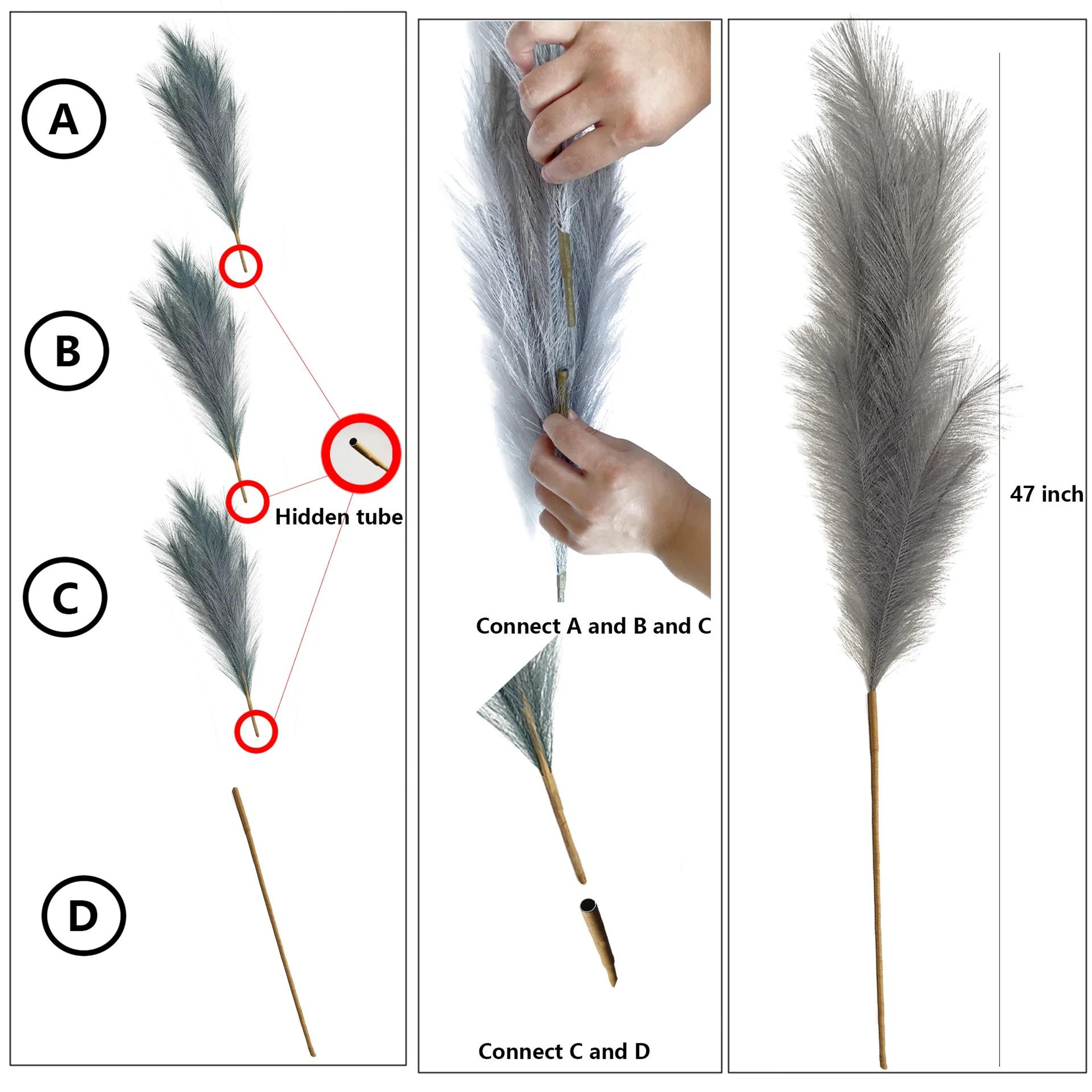 Artificial Pampas Grass Tall Fluffy Stems Boho Floor Vase Decor 1