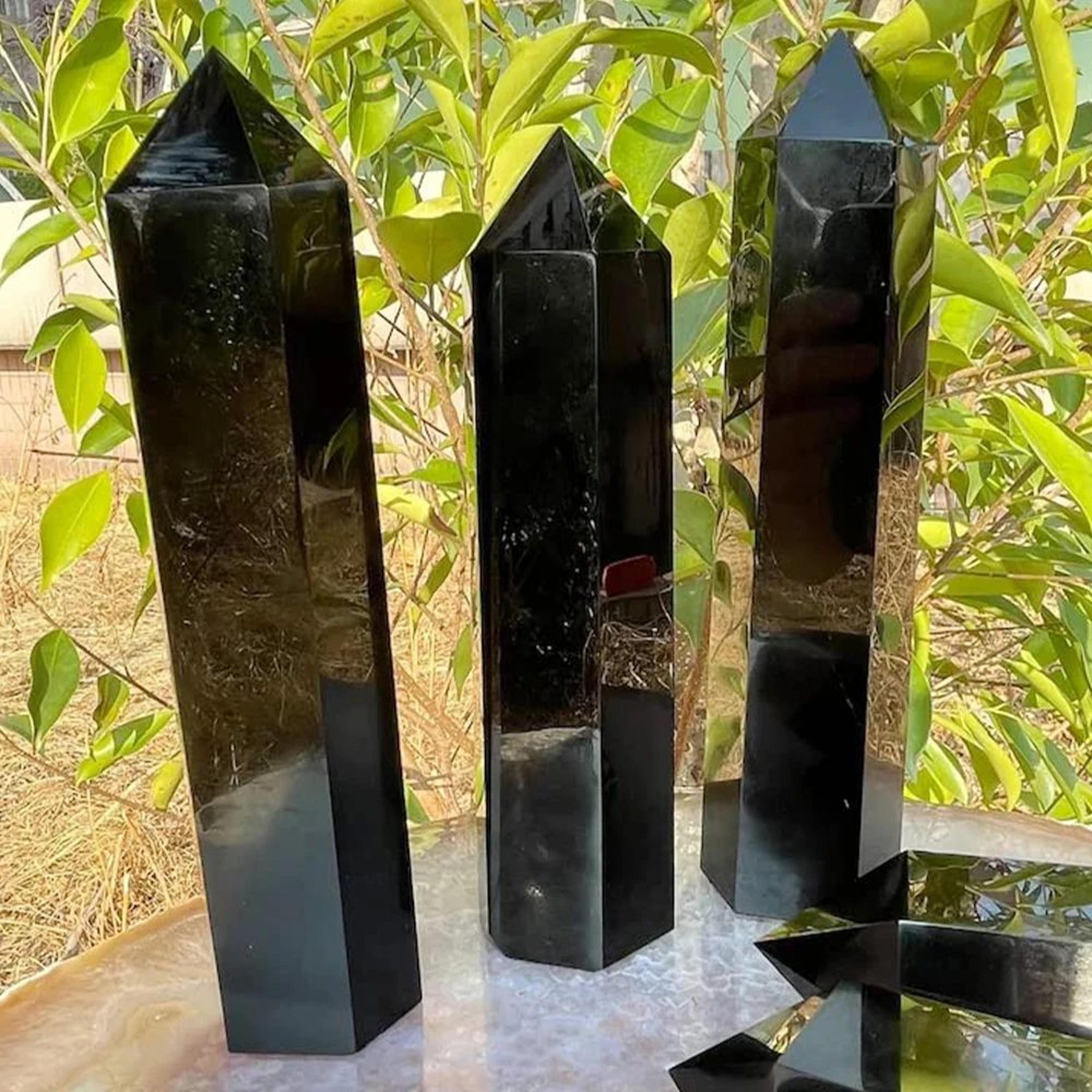 Natural Obsidian Crystal Tower Healing Stone Decor 5