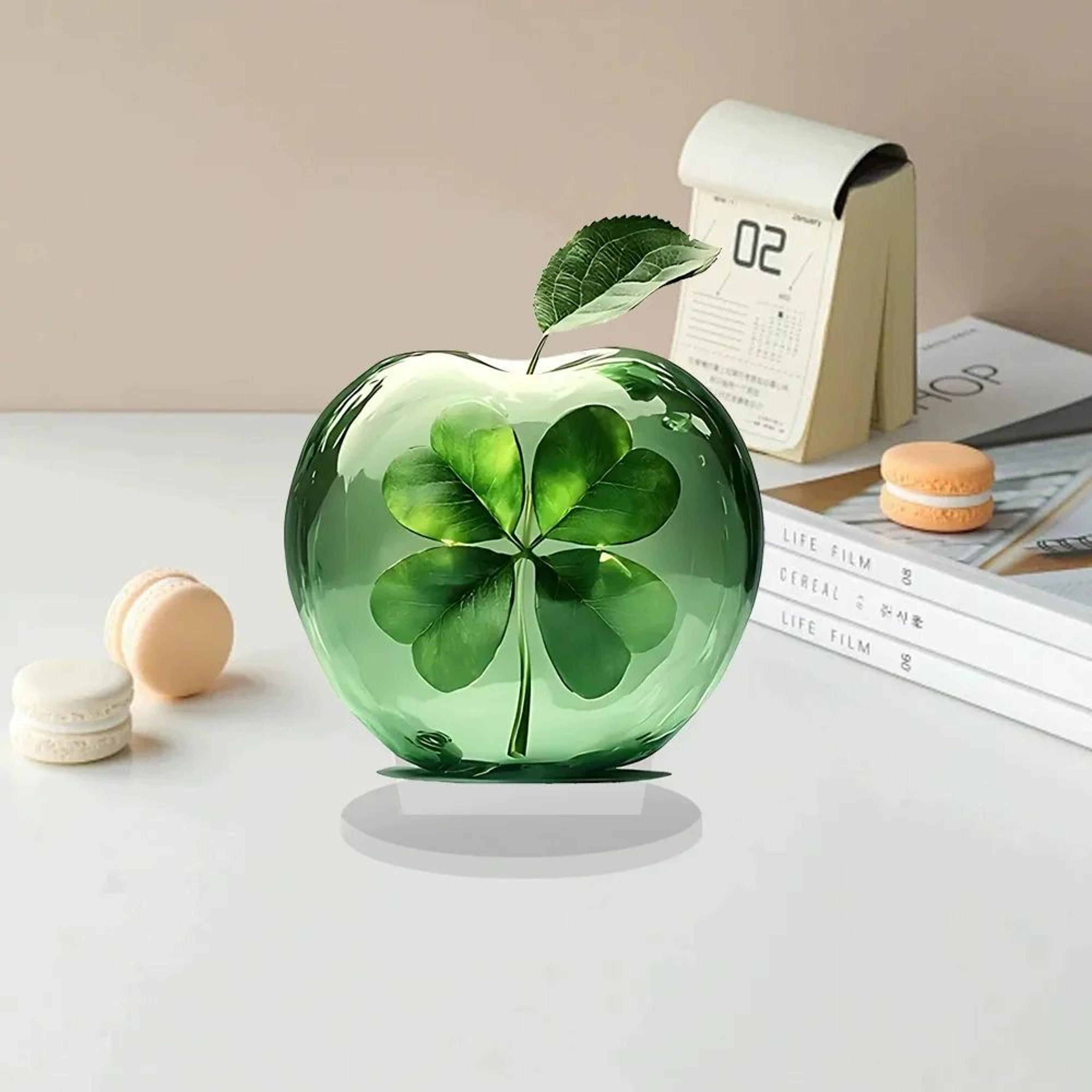 Crystal Apple Figurine Glass Paperweight Elegant Desk Decor 18