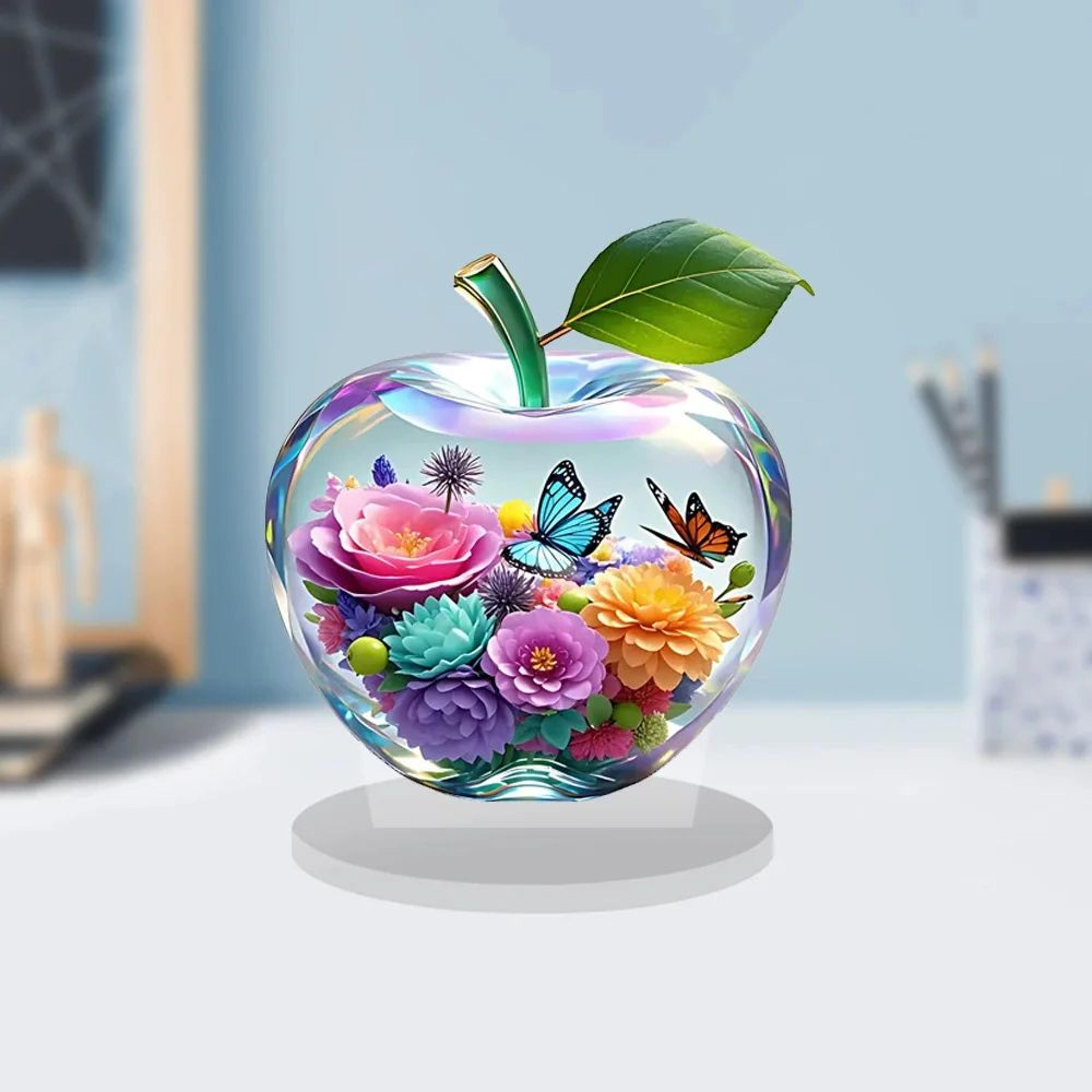 Crystal Apple Figurine Glass Paperweight Elegant Desk Decor 4