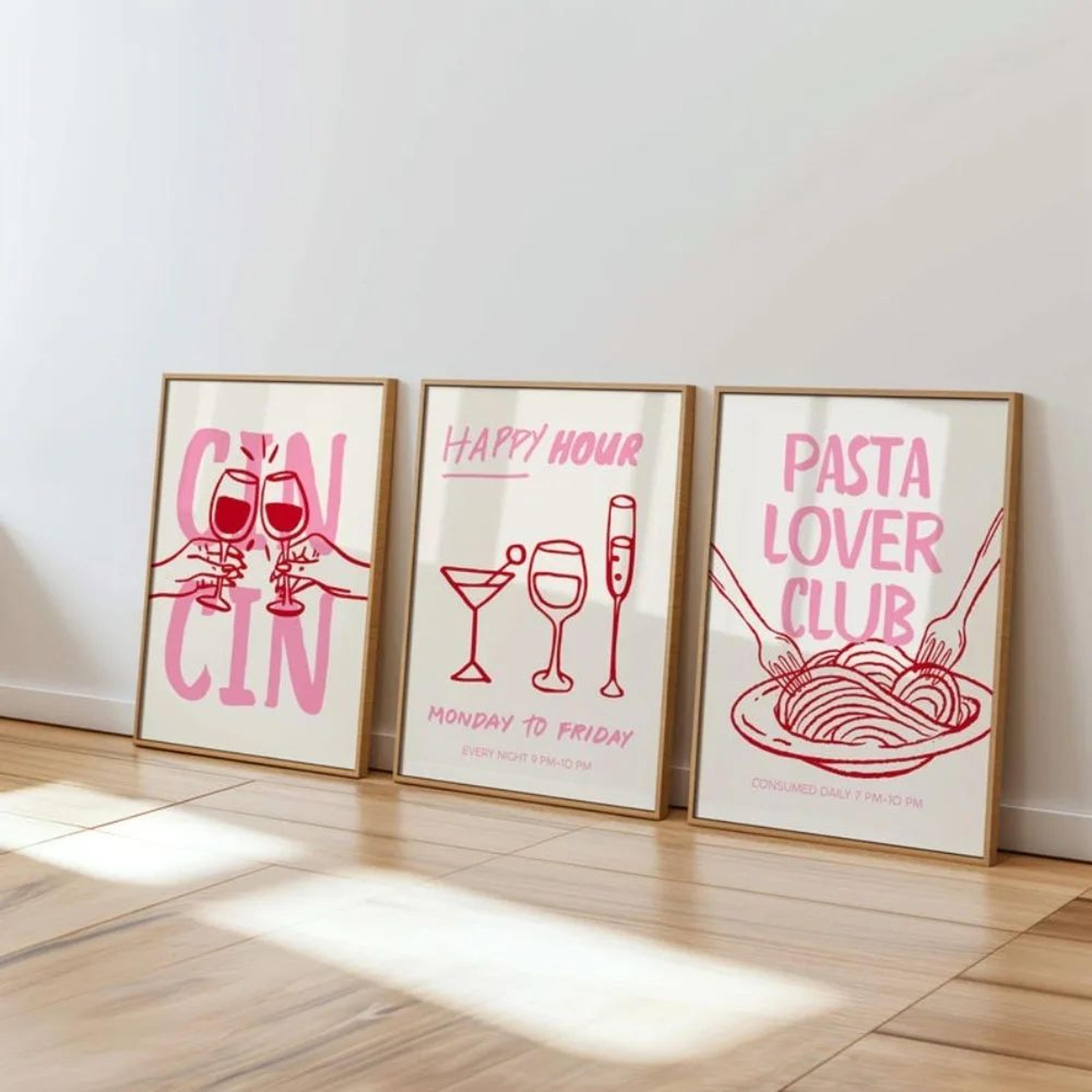 cin cin cocktail wall art pink italian kitchen poster happy hour decor
