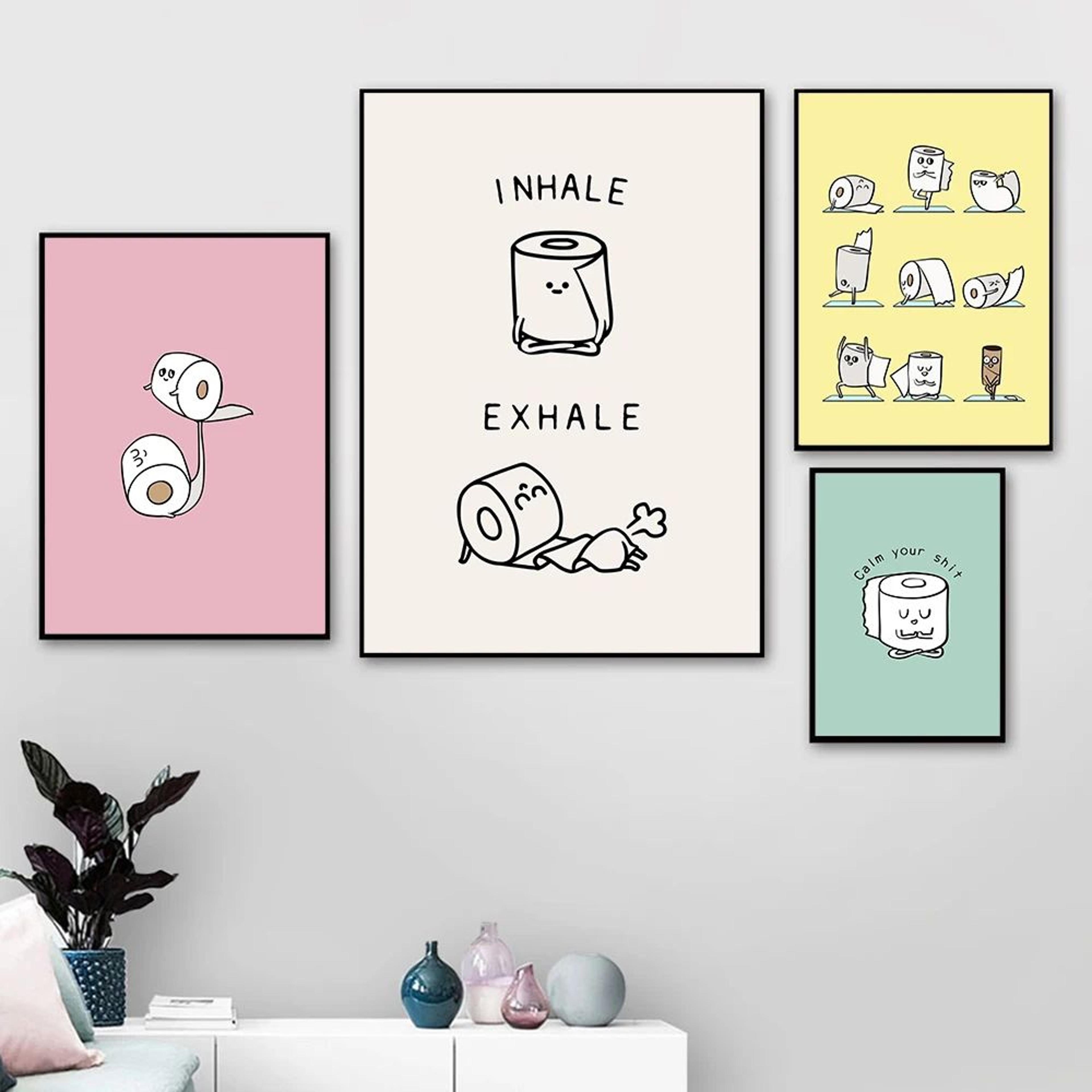 funny bathroom wall art toilet paper yoga canvas minimalist decor