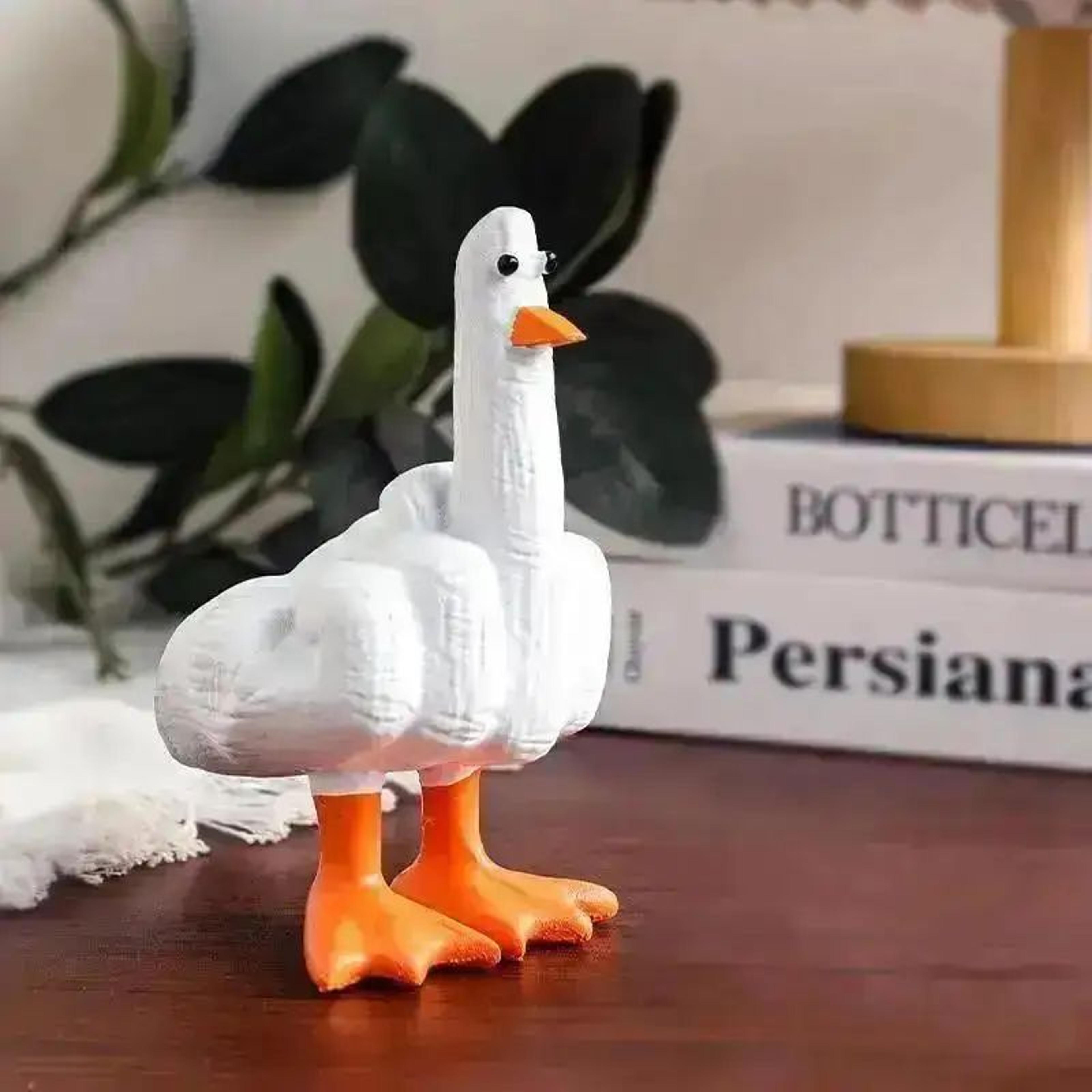 funny duck middle finger statue cute resin desk decor novelty gift