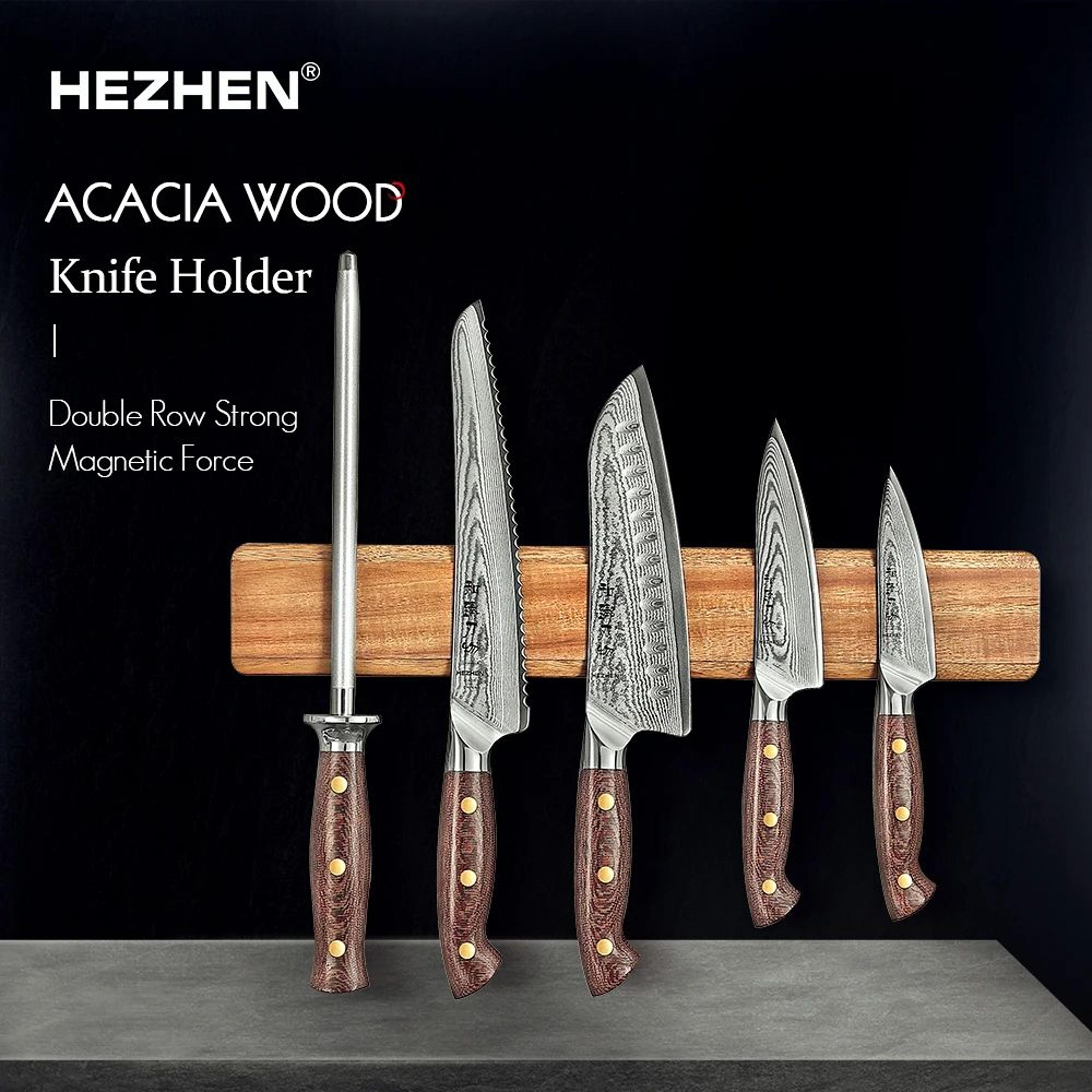 acacia wood magnetic knife holder wall mount kitchen knife storage rack