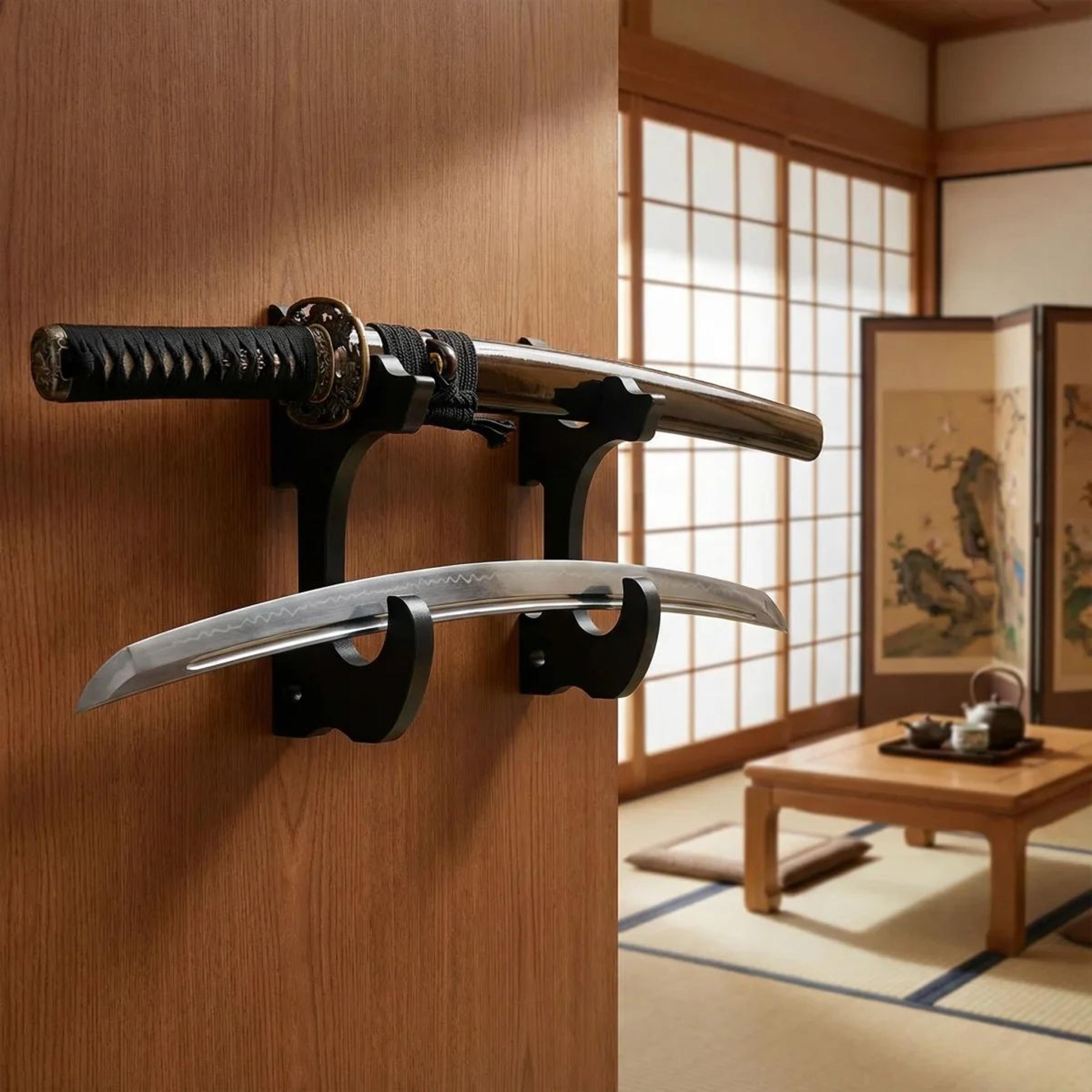 zendisplay wooden sword wall mount rack holder