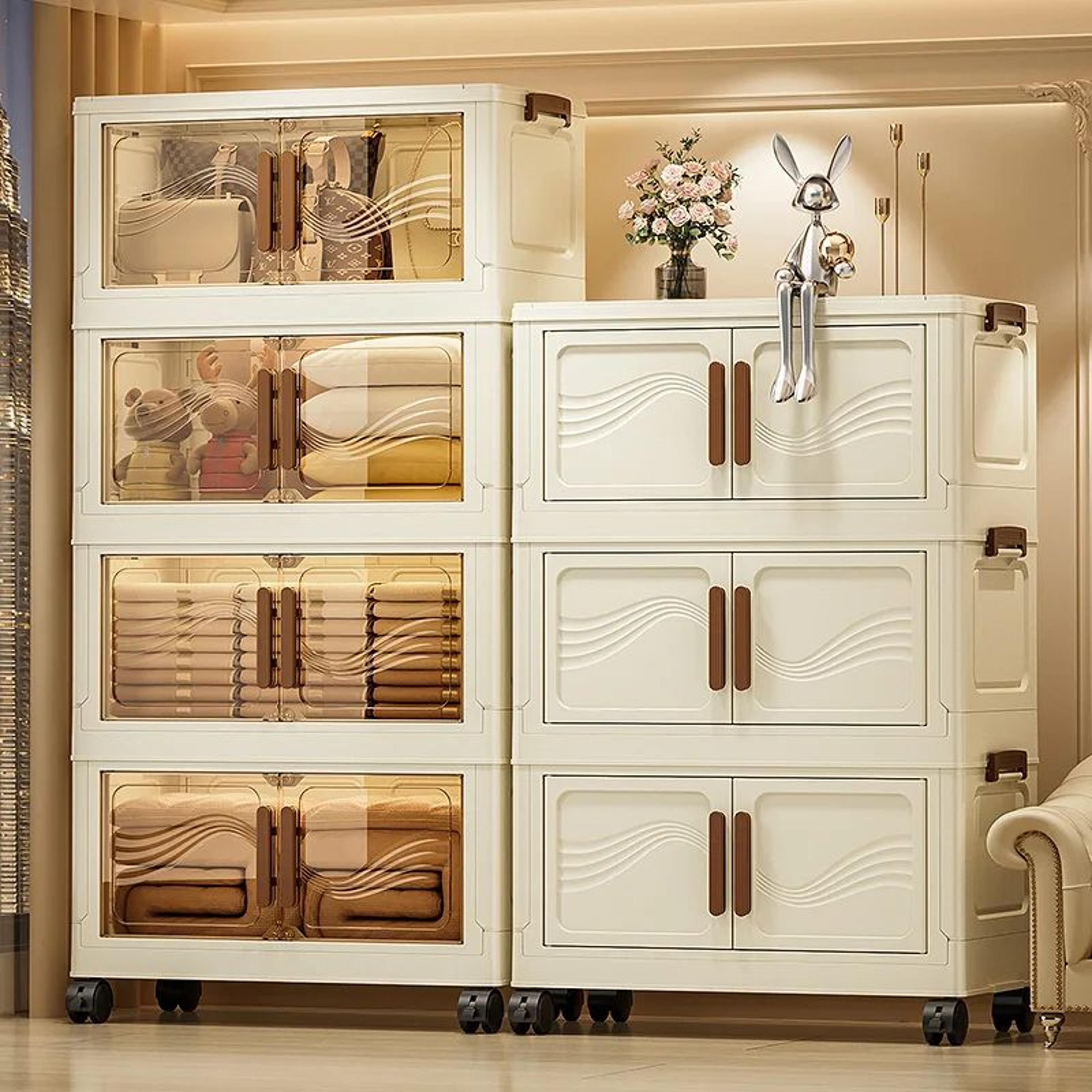 Foldable Storage Box With Clear Door Stackable Organizer For Clothes And Home 0