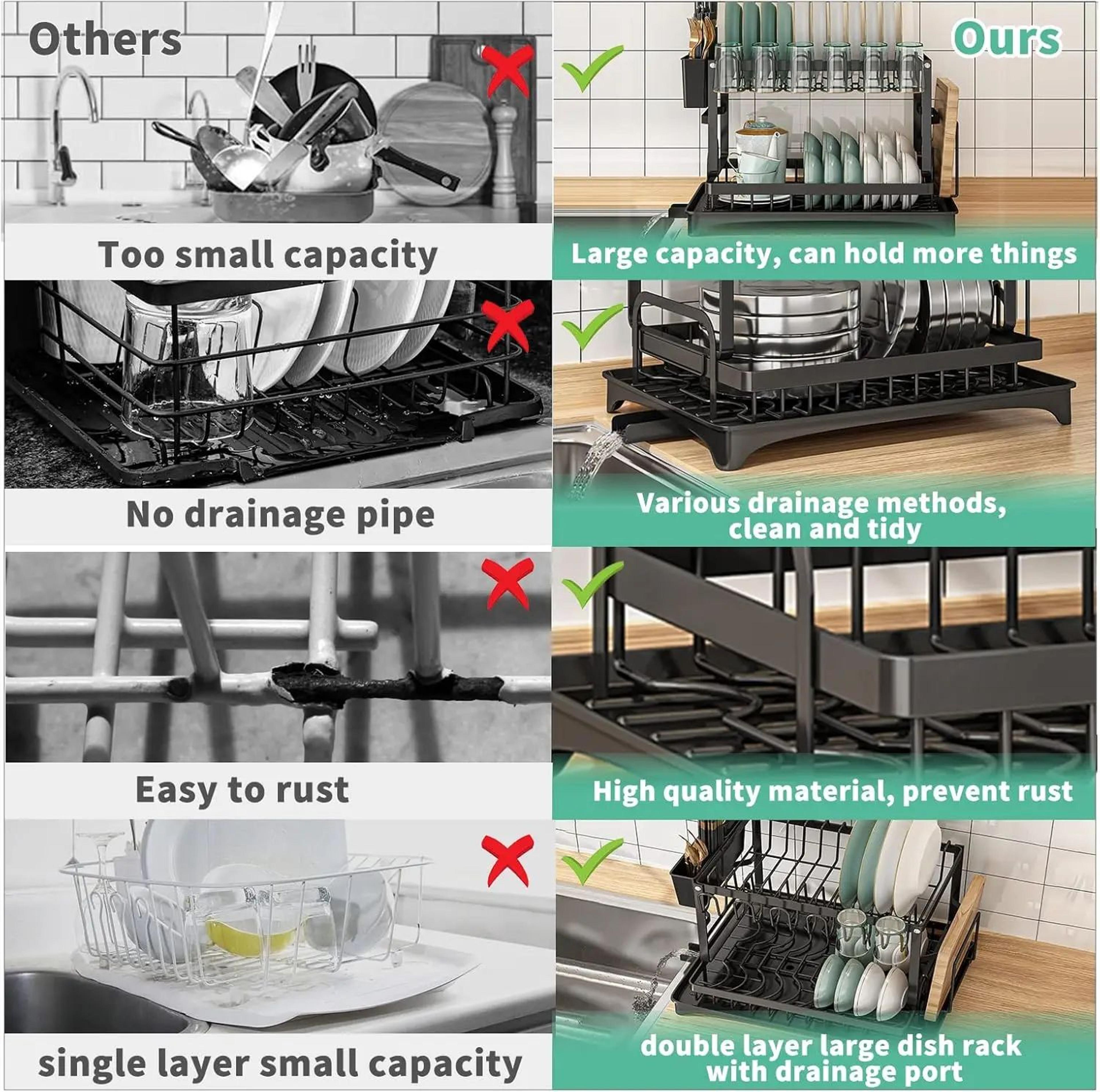 2 Tier Dish Drying Rack With Drip Tray Countertop Kitchen Organizer 2