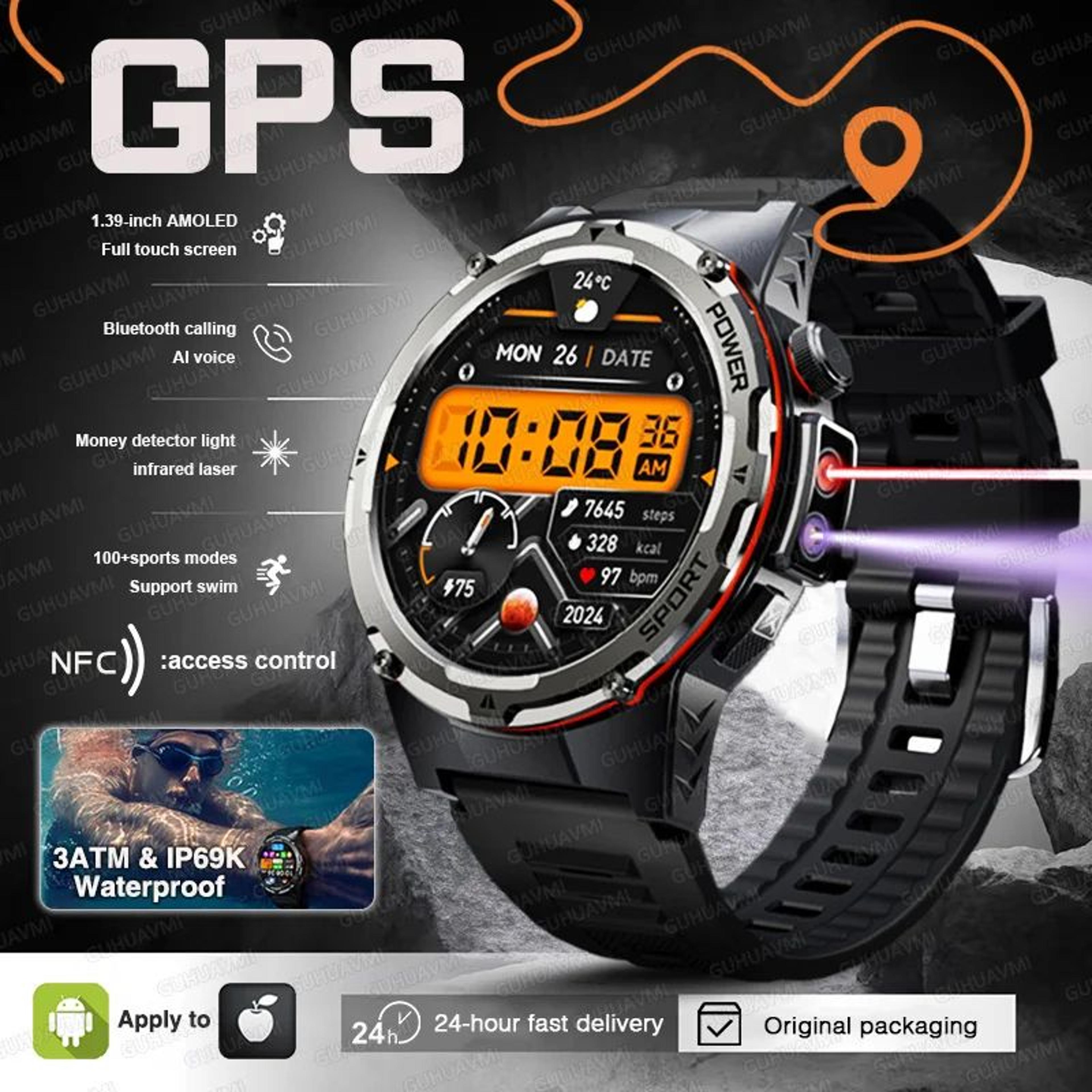 military gps smartwatch with nfc call and waterproof sports tracking