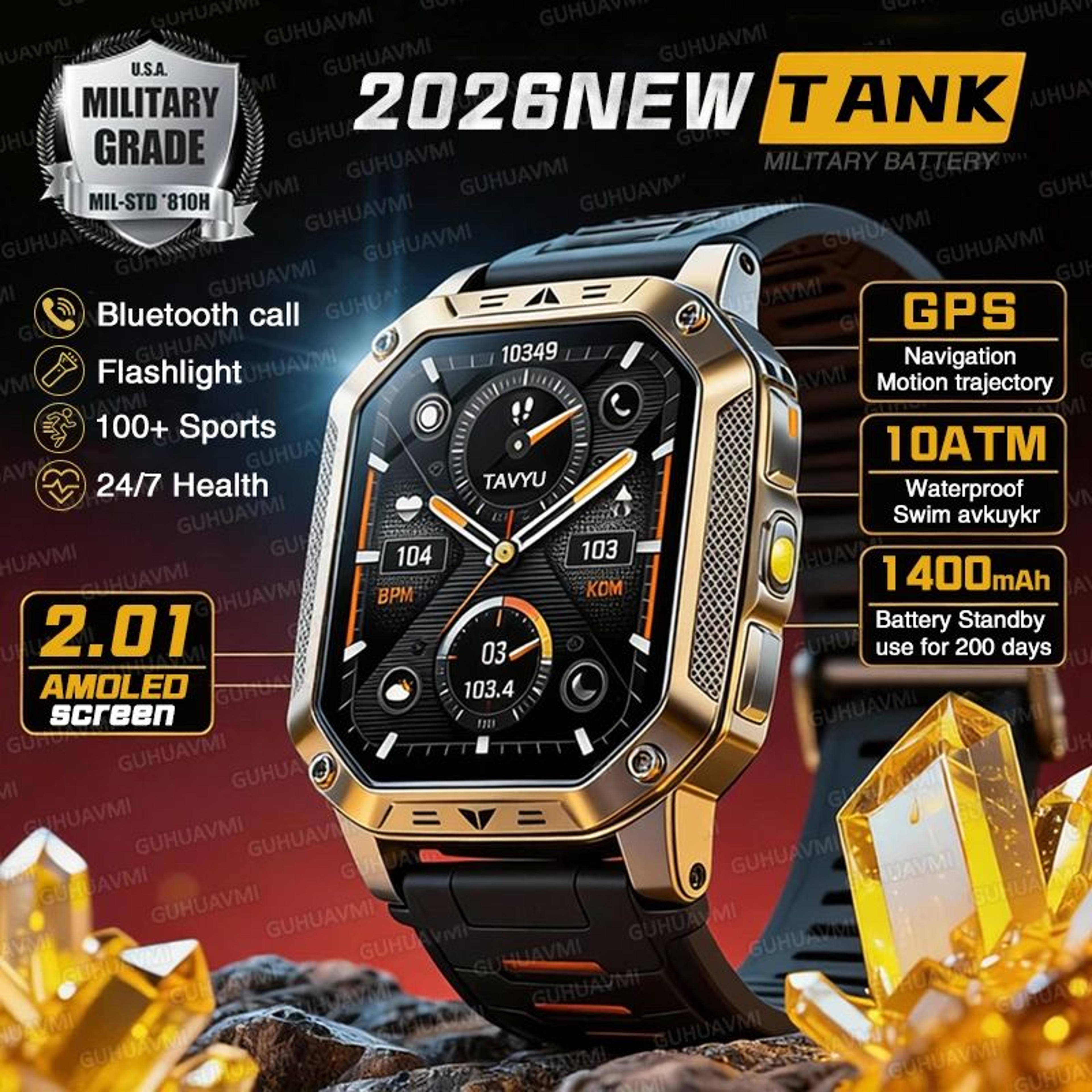 titan tank military gps smartwatch with amoled display and sos call