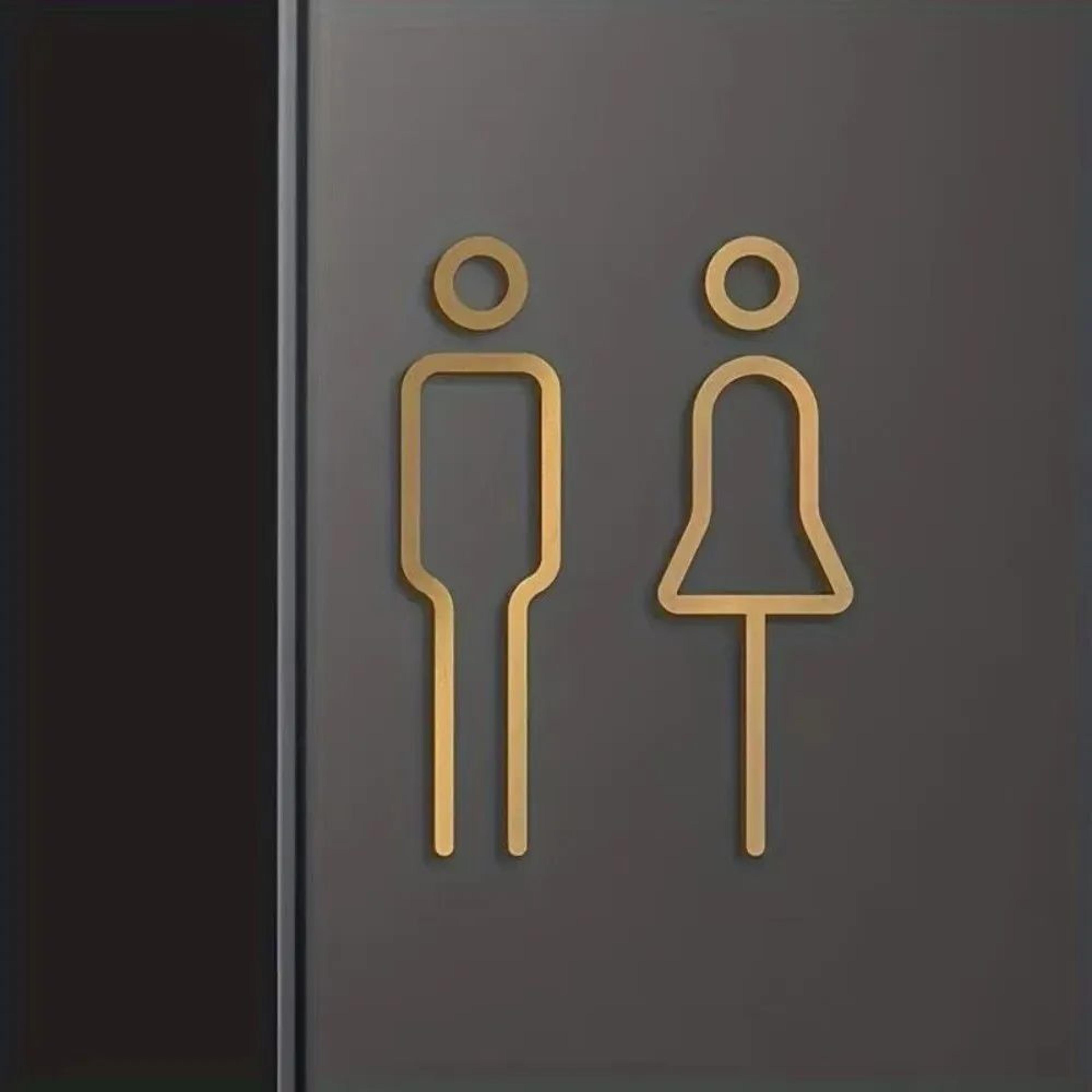 black gold brass toilet sign plate for bathroom door and wall decor