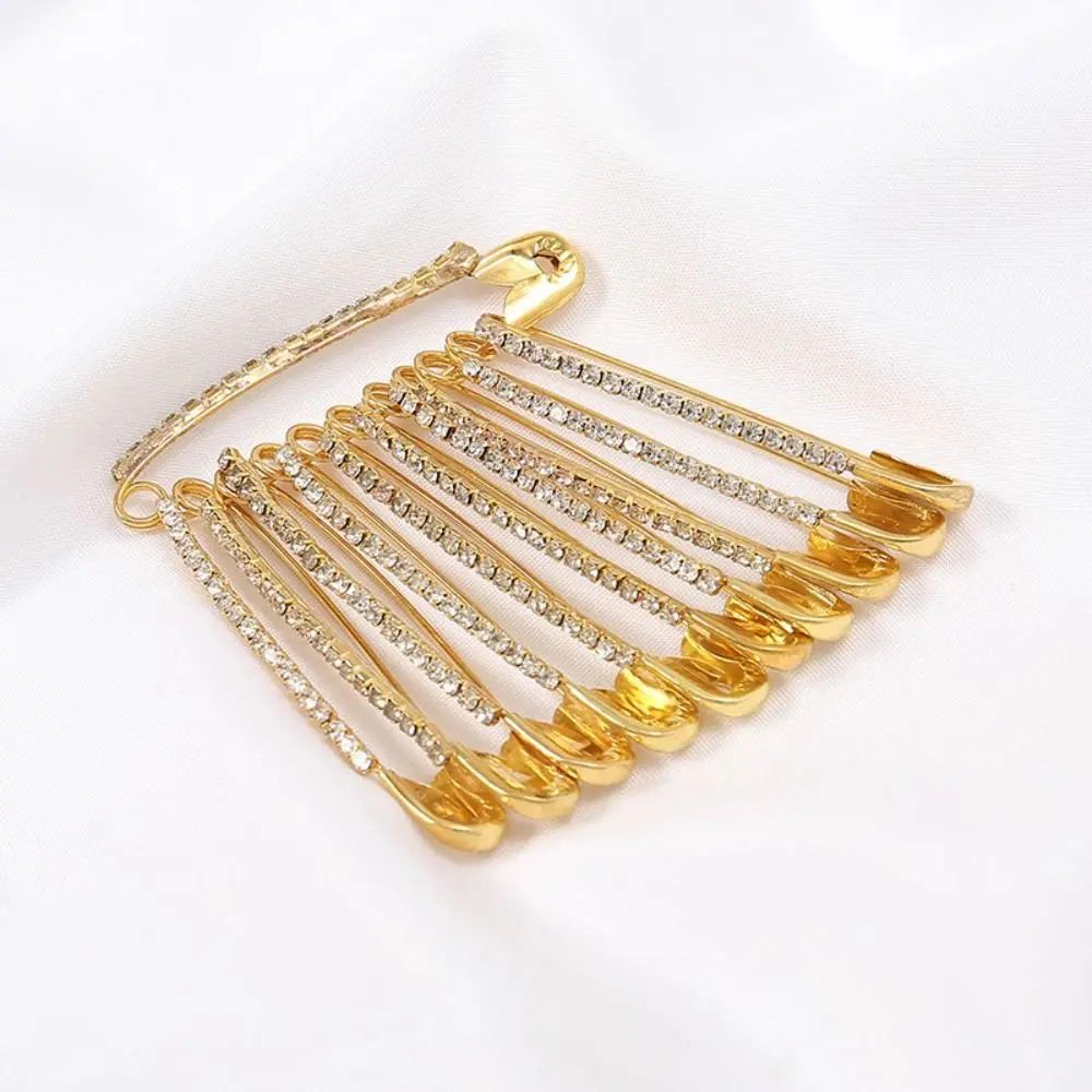 Gold Rhinestone Safety Pin Brooch For Sweaters And Shawls 8