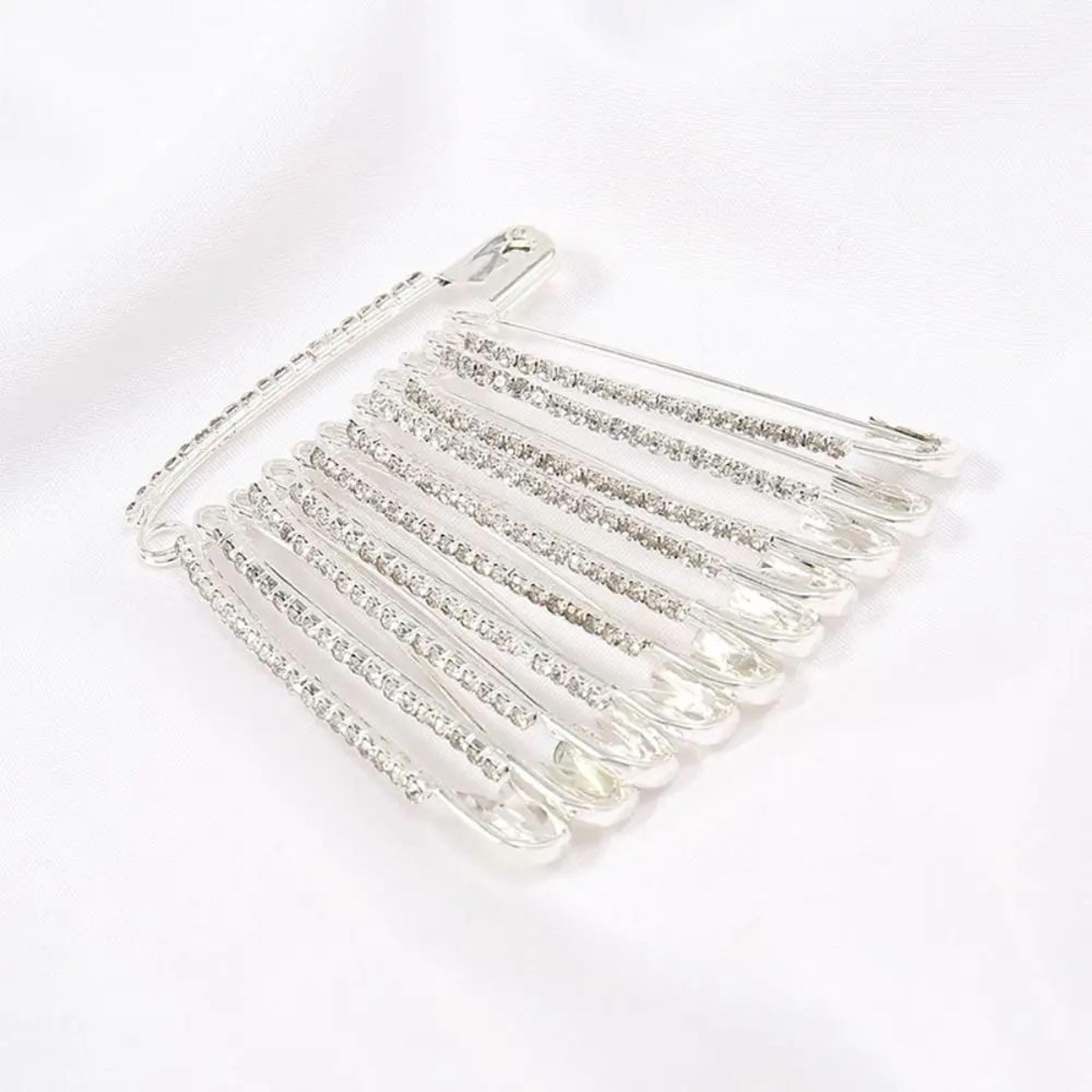 Gold Rhinestone Safety Pin Brooch For Sweaters And Shawls 6