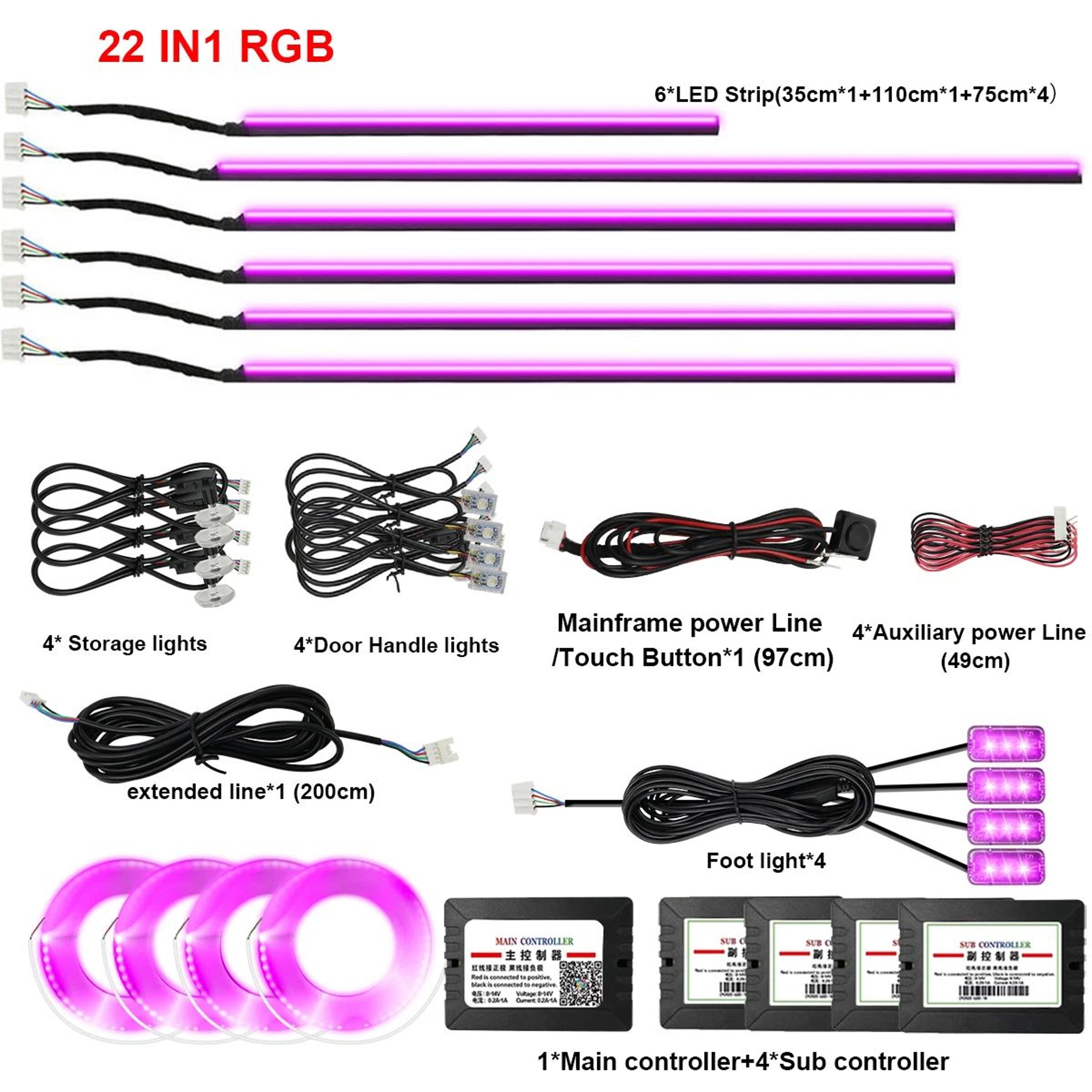 RGB Symphony Car Ambient Light Interior LED Strip Kit 17