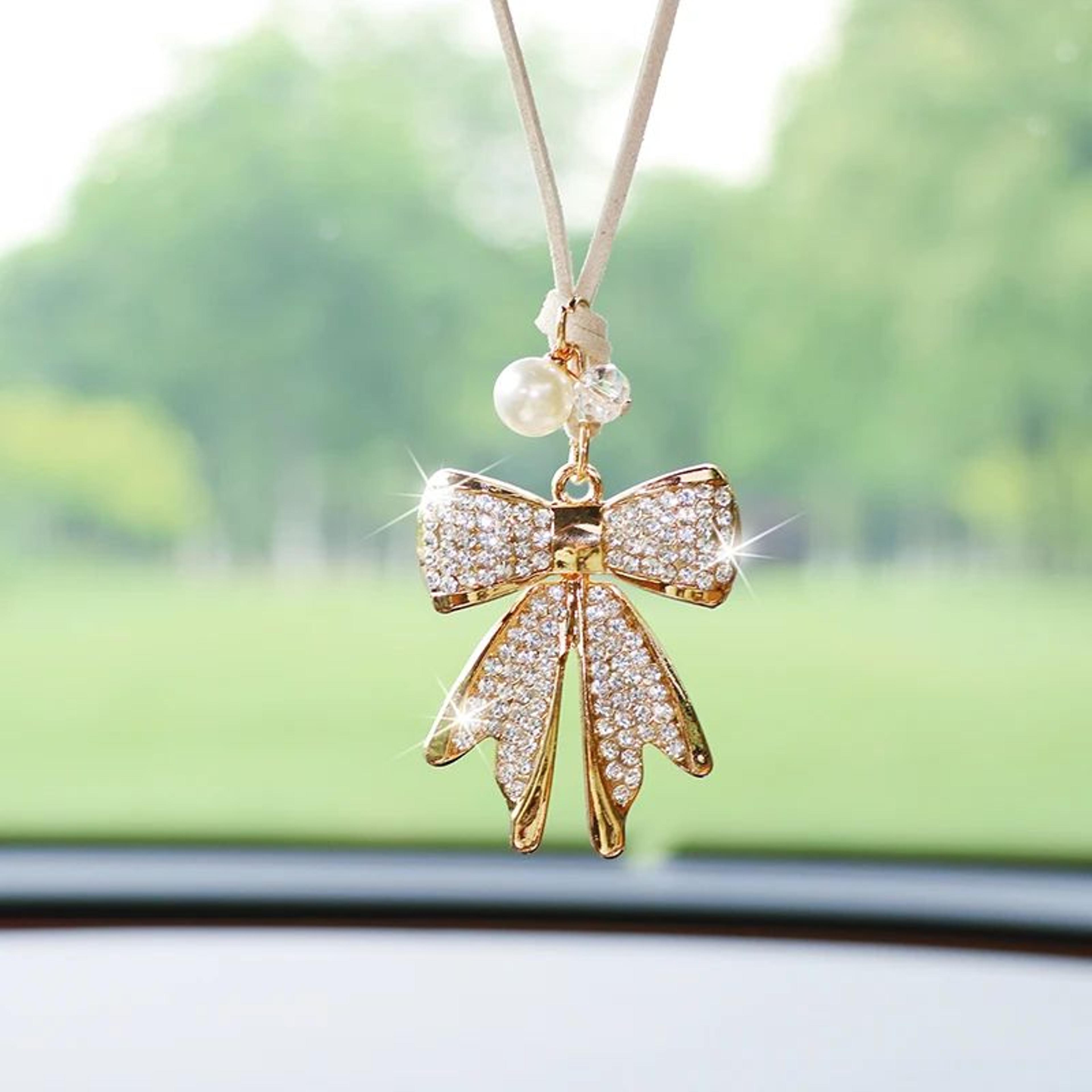 diamond bow tie car rearview mirror pendant decor