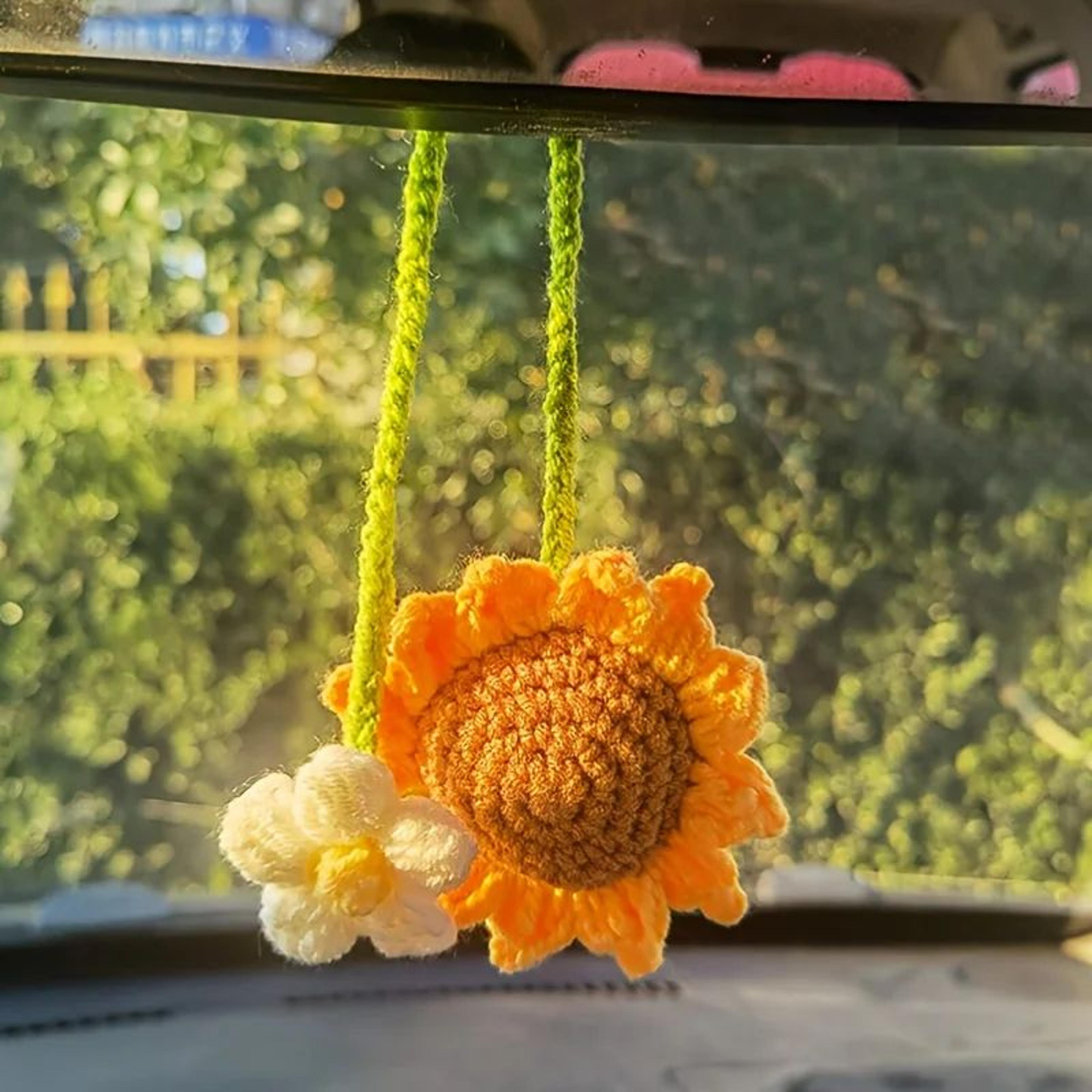 Handmade Woven Sunflower Car Hanging Ornament 5