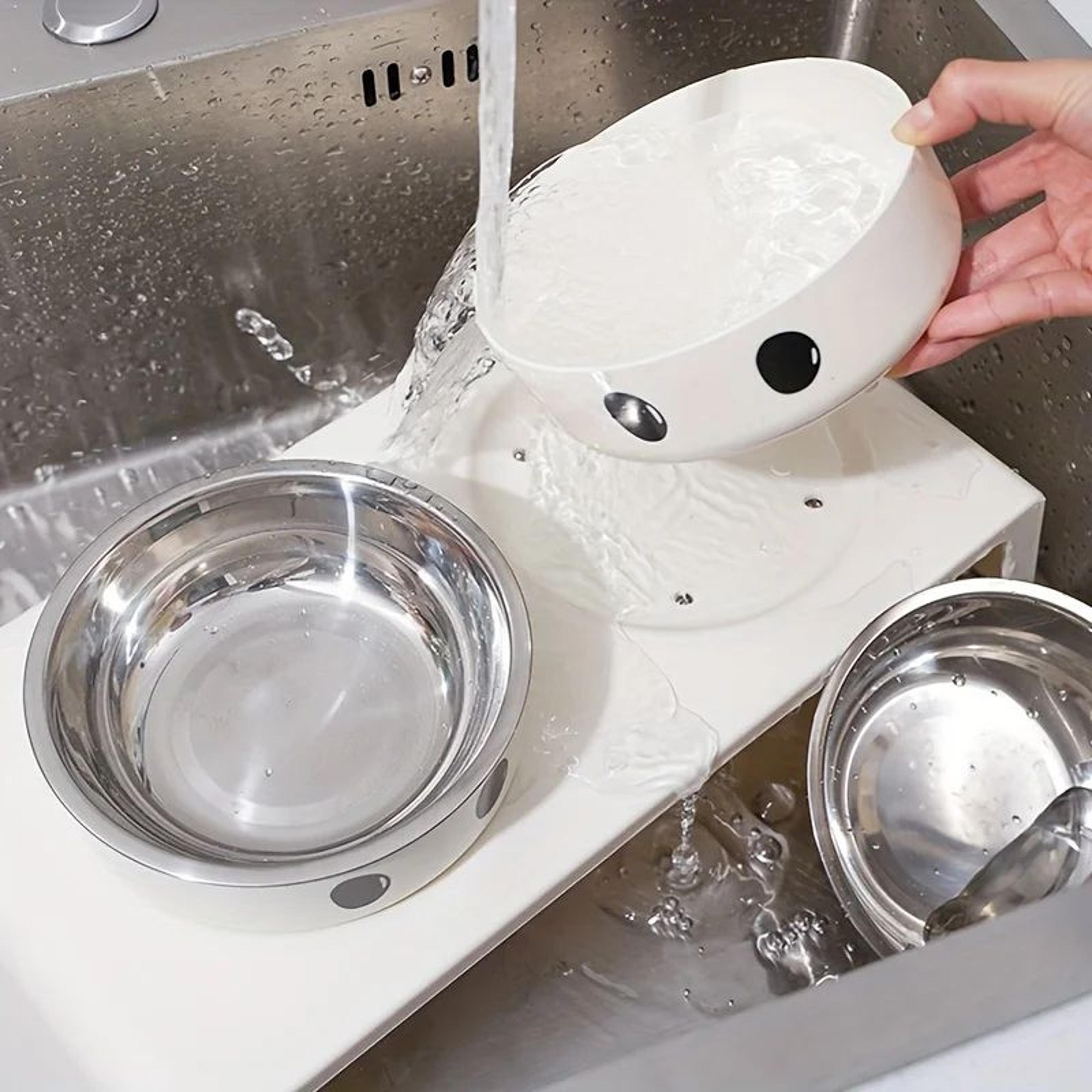 elevated double stainless steel pet feeding station