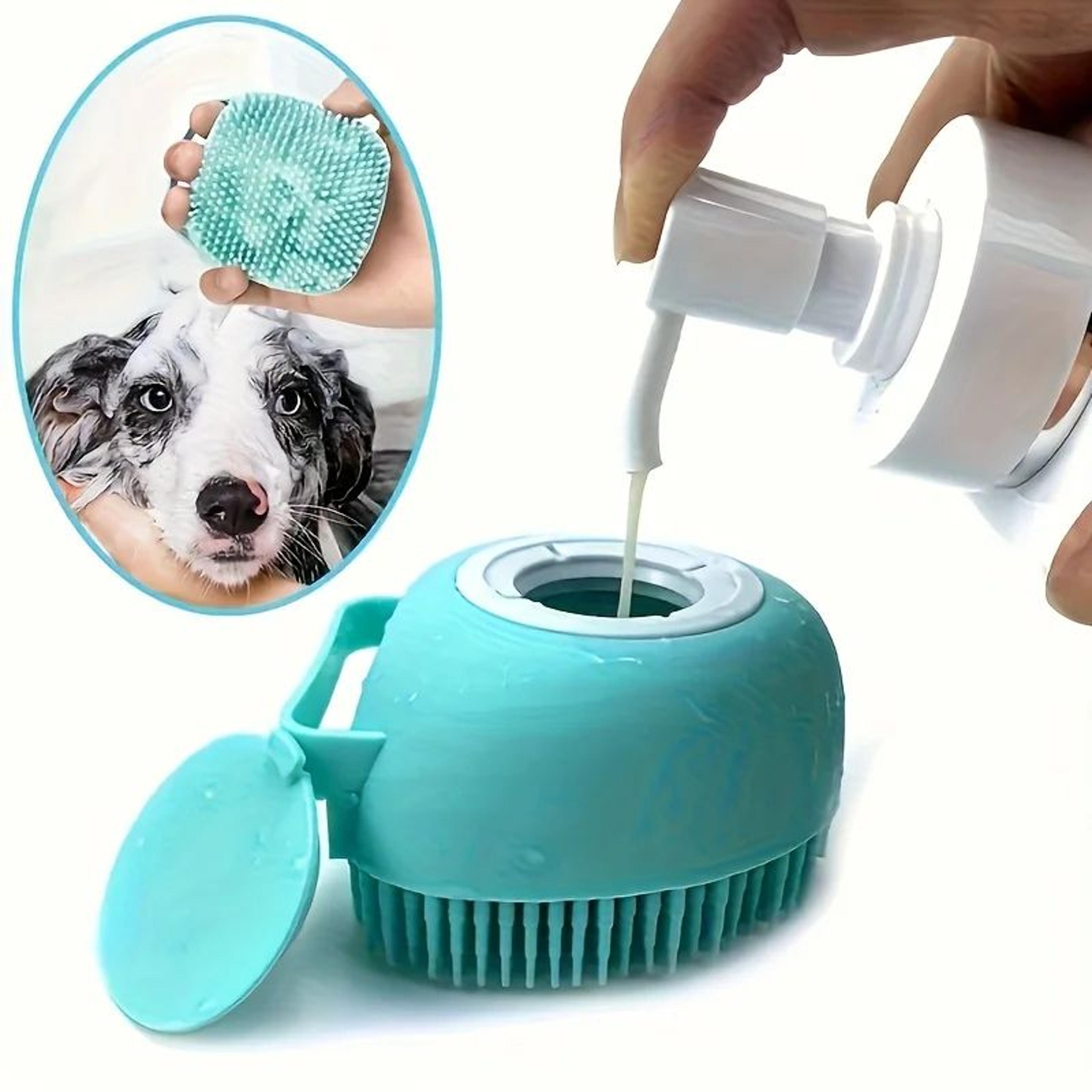 silicone pet massage shower brush with shampoo dispenser