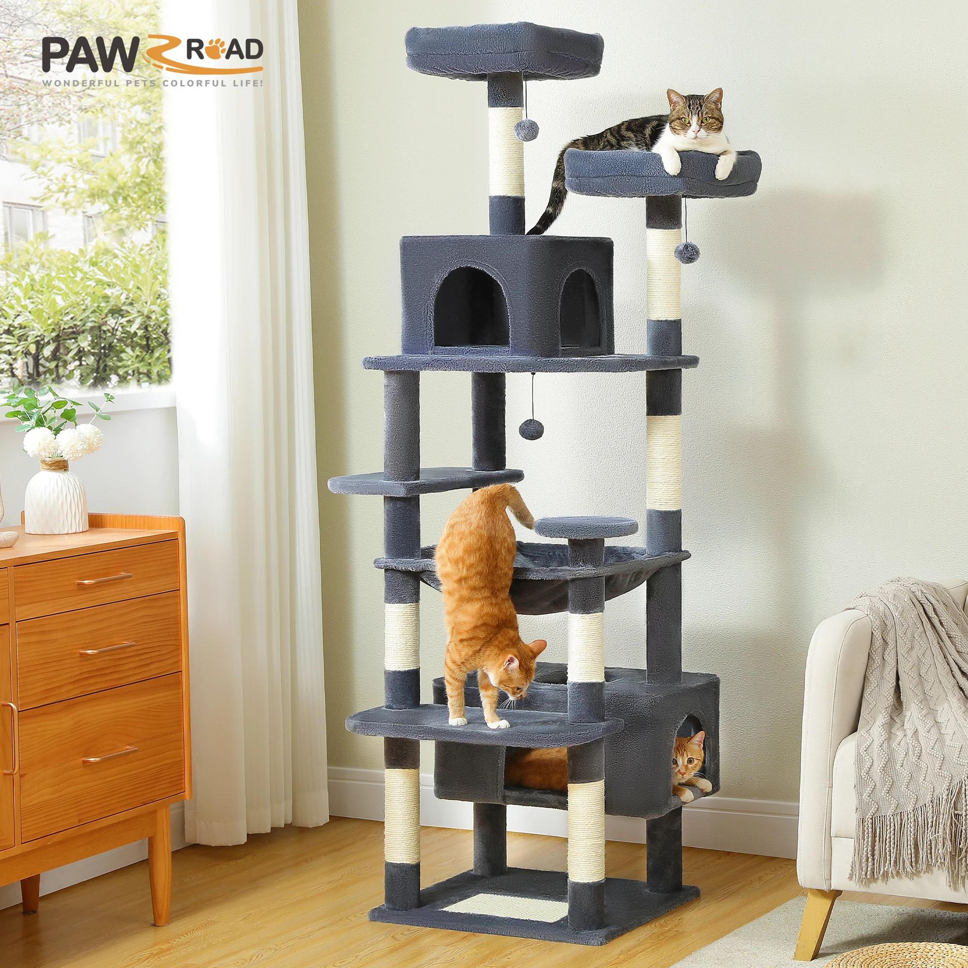 Large Cat Tree Tower With Scratching Posts Hammock Condos And Padded Perches For Indoor Cats 1